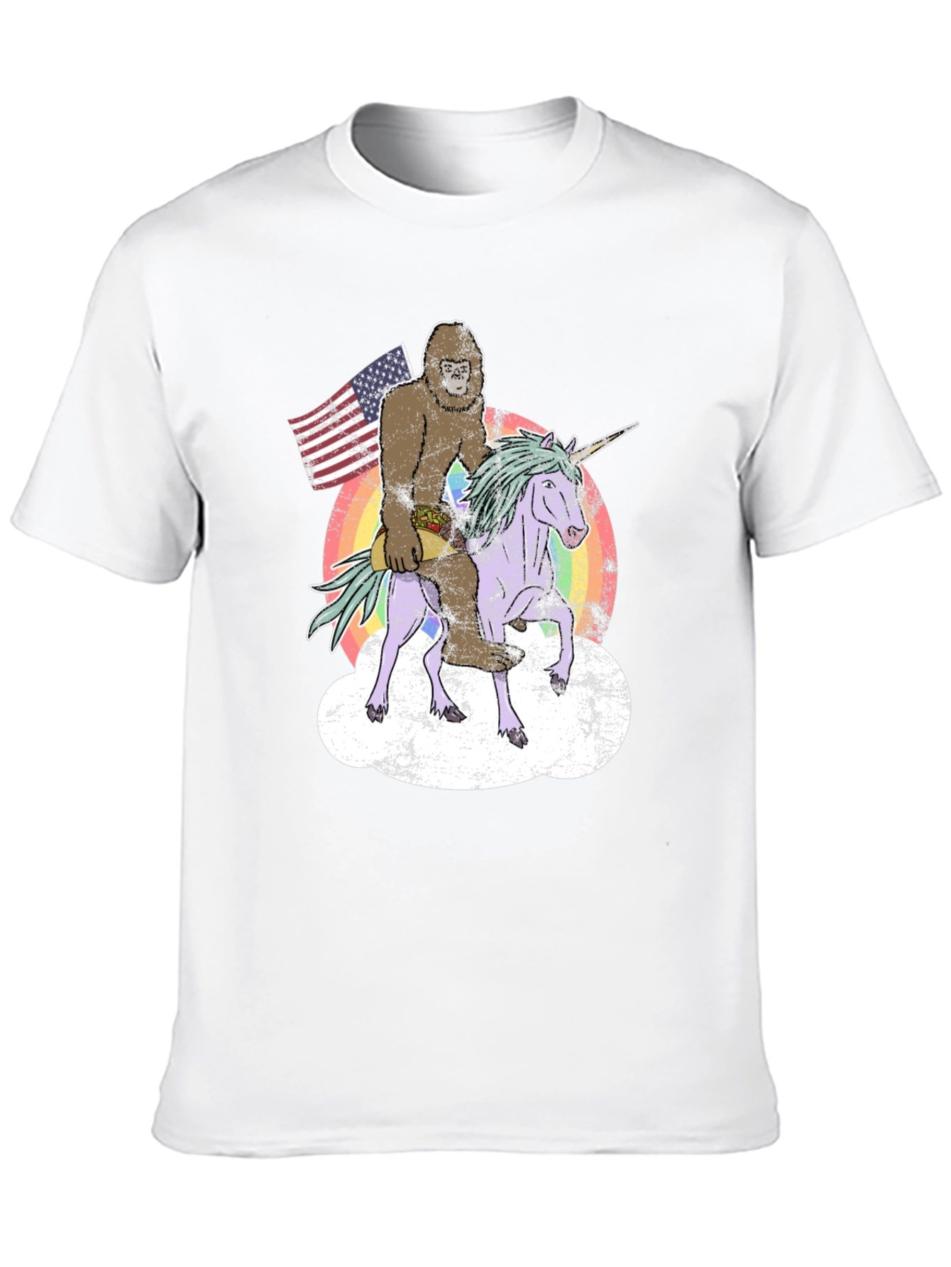 Bigfoot Riding Unicorn Mens Graphic Tee