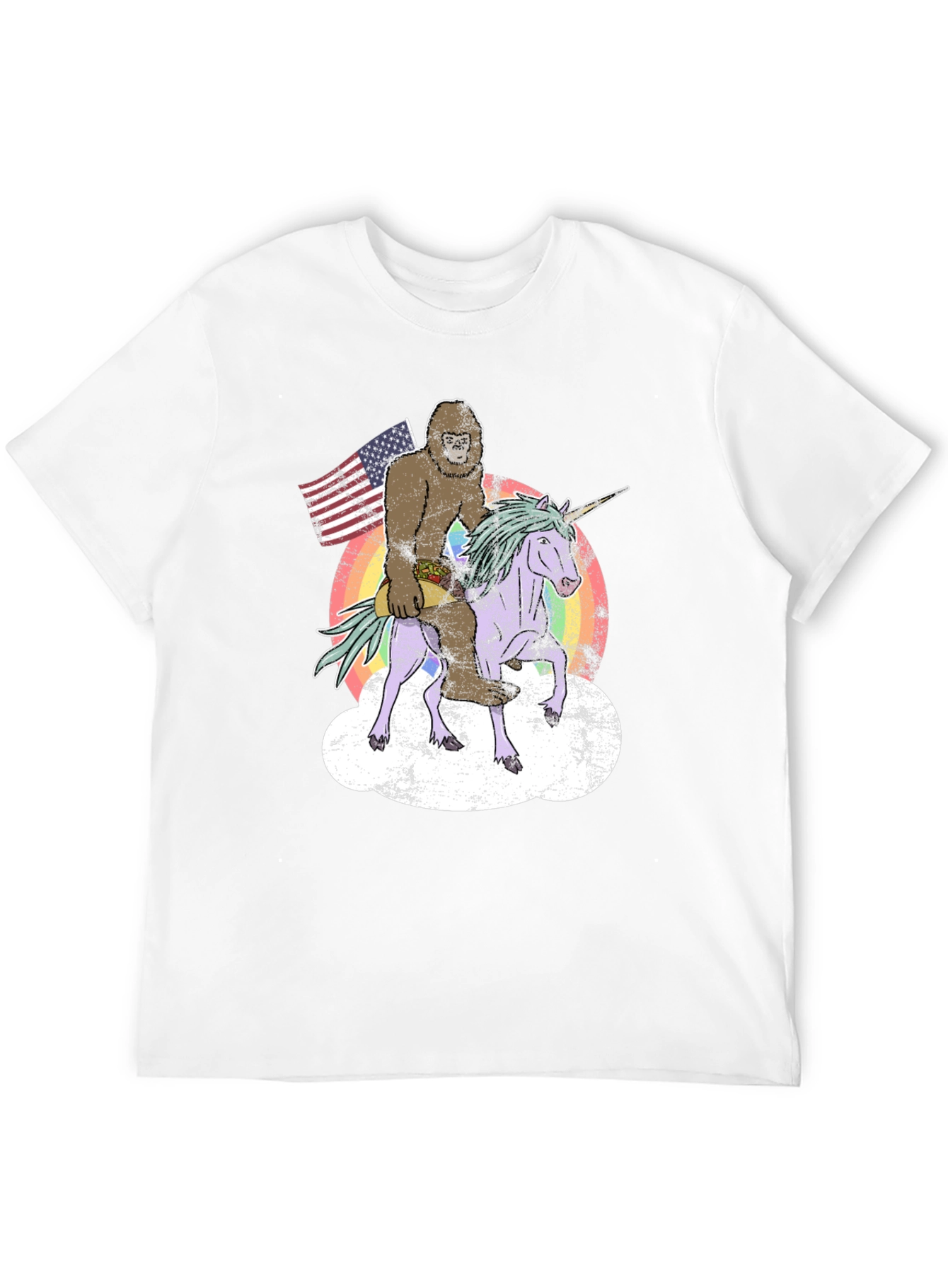 Bigfoot Riding Unicorn Mens Graphic Tee