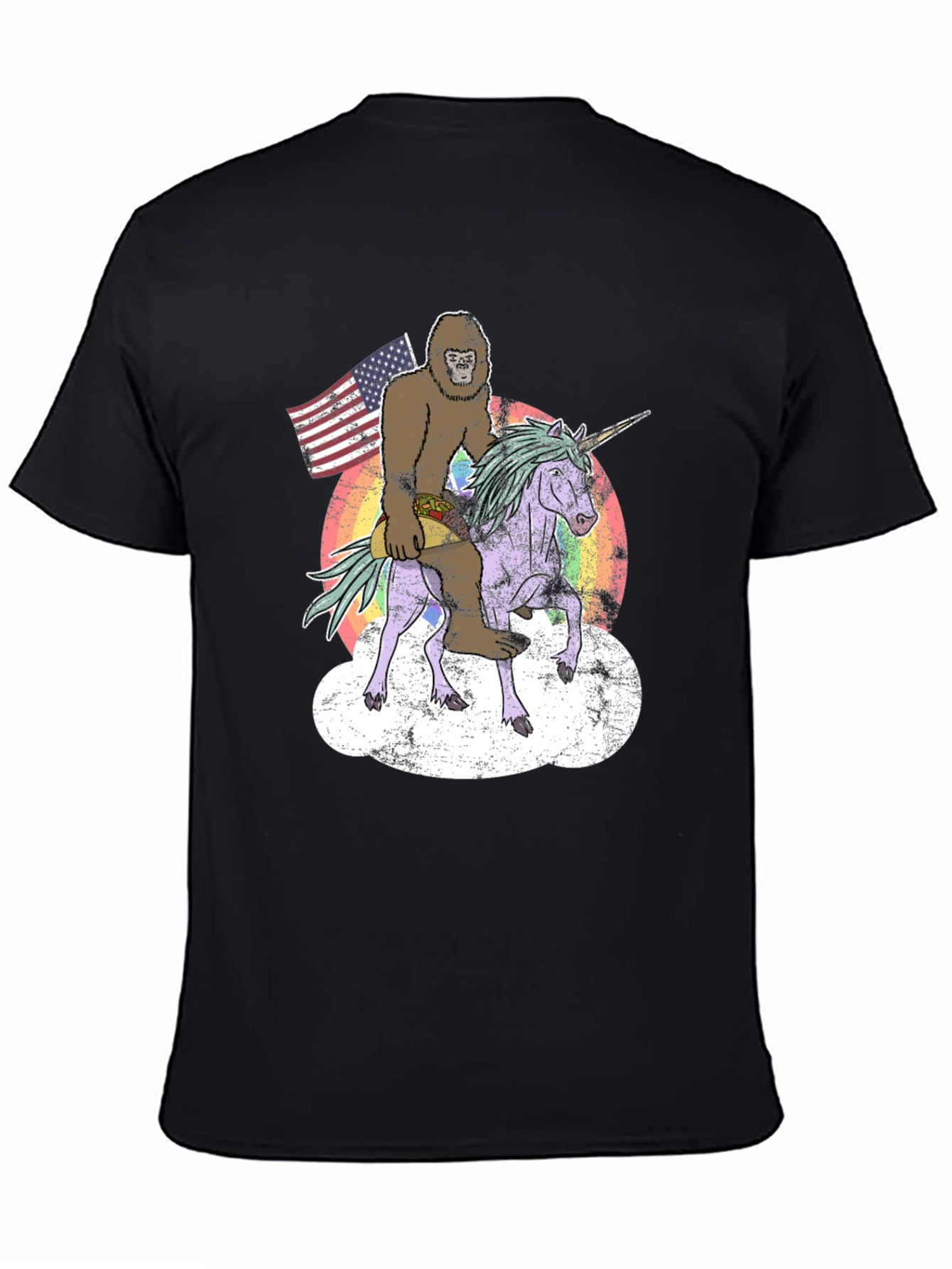 Bigfoot Riding Unicorn Mens Graphic Tee