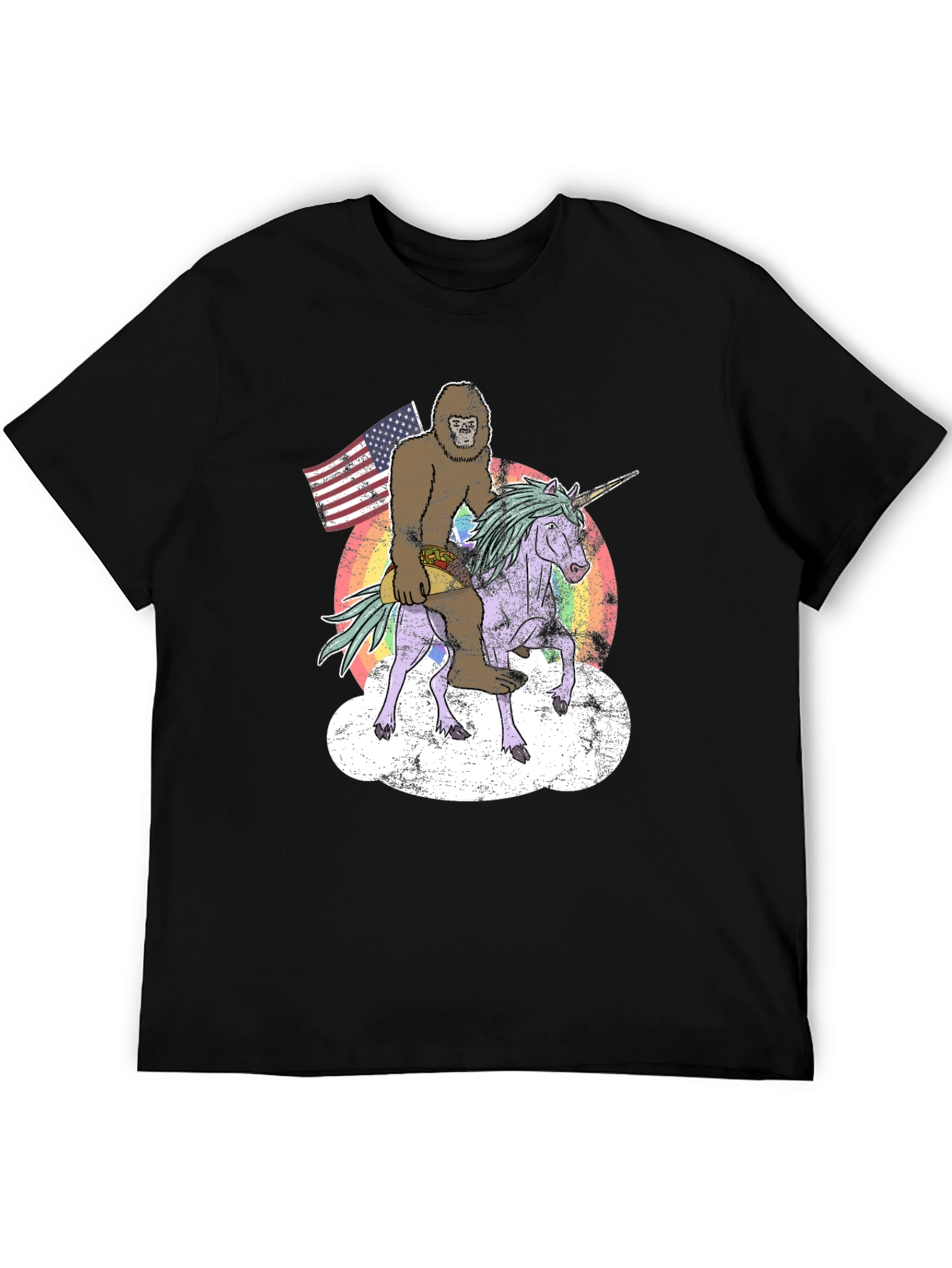 Bigfoot Riding Unicorn Mens Graphic Tee