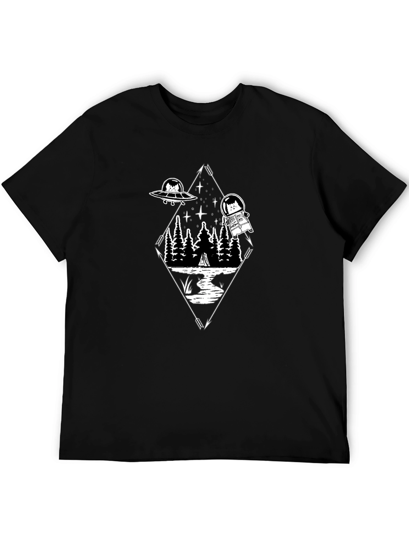 Cat Astronaut Graphic T-Shirt - Black