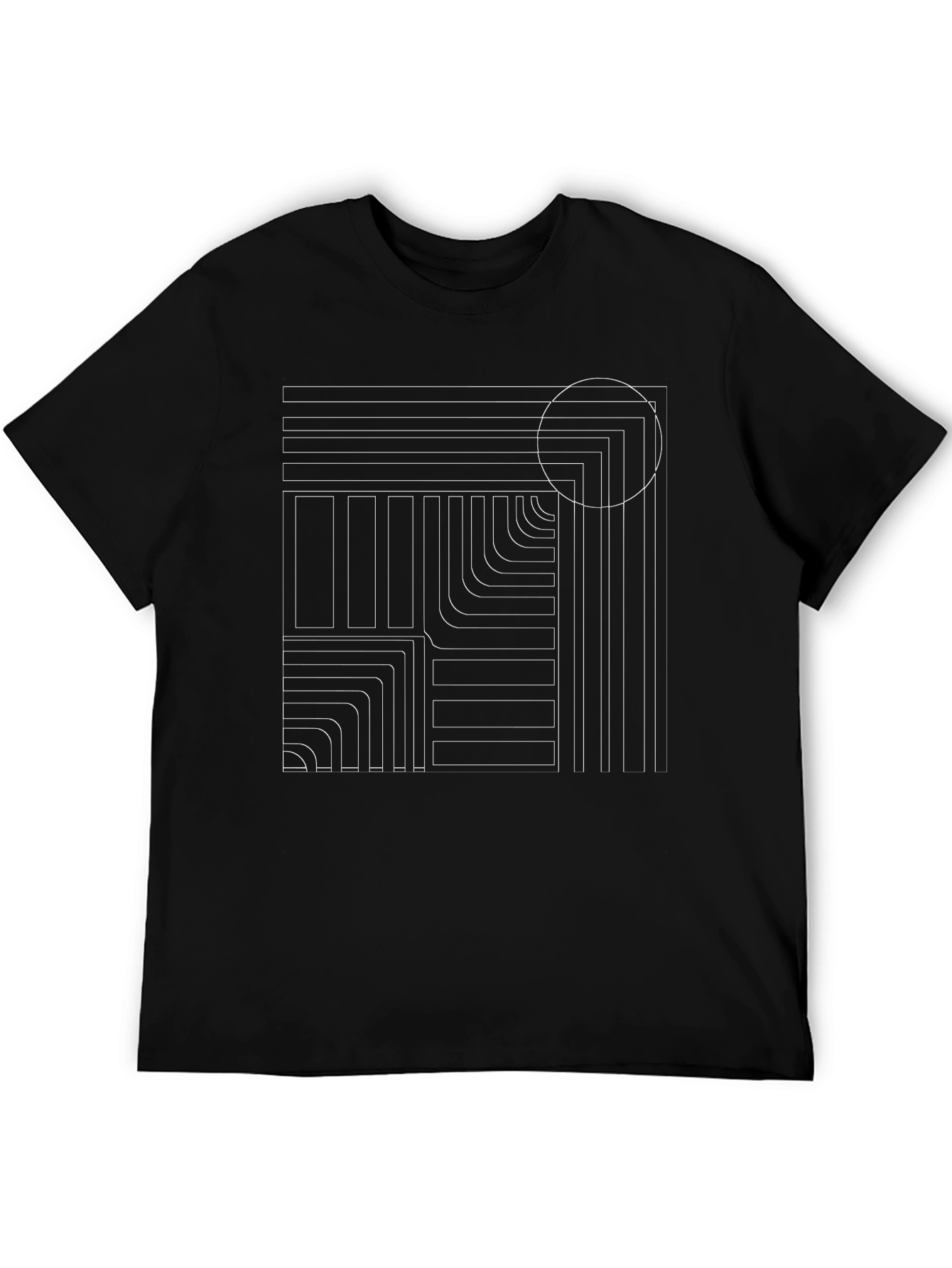 Abstract Geometric Line Art Black Tee