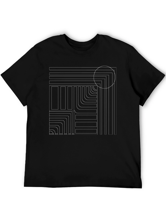 Abstract Geometric Line Art Black Tee