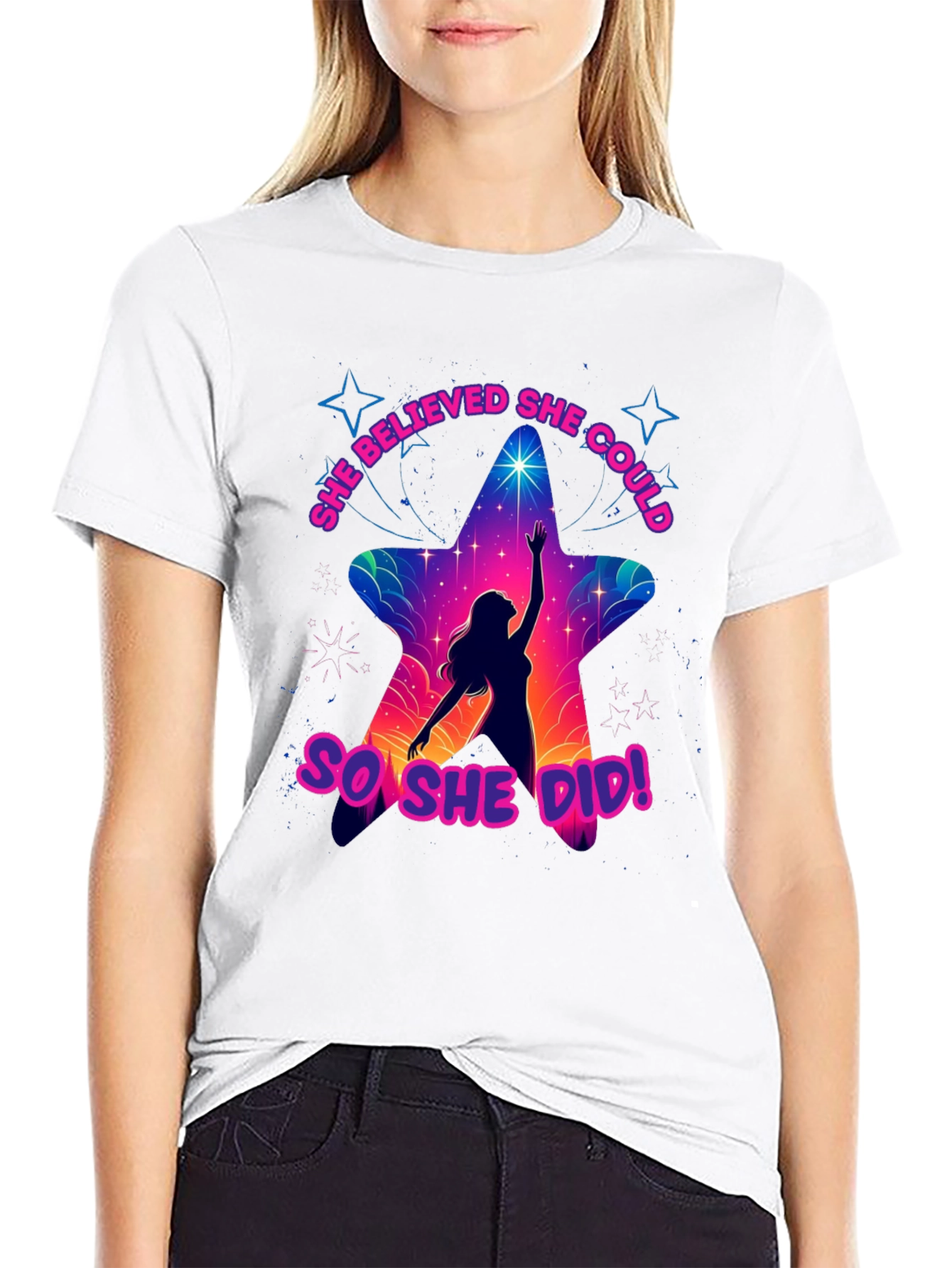 She Believed She Could T-Shirt - Motivational Star Design