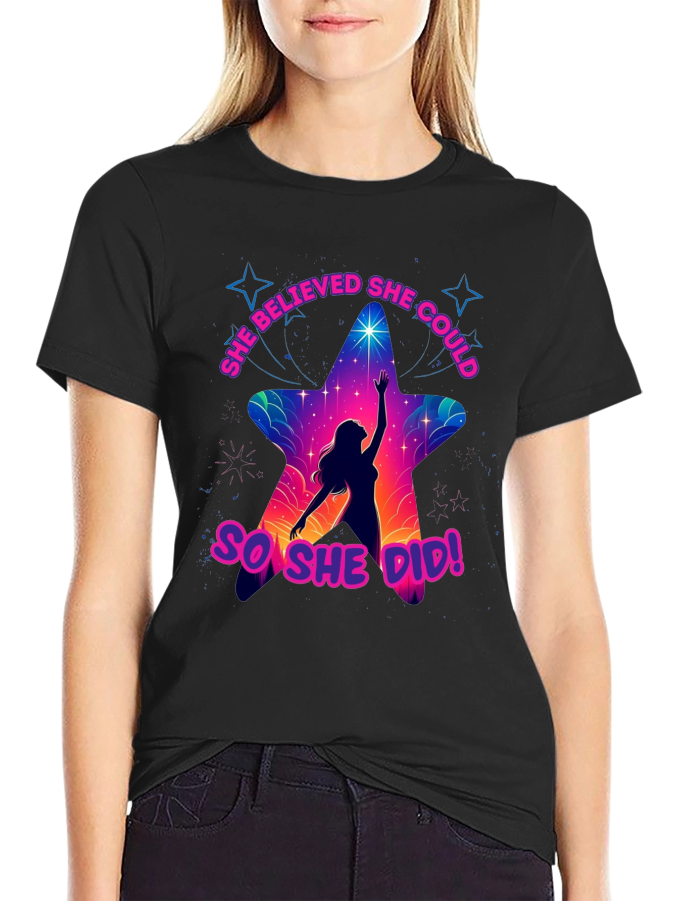 She Believed She Could T-Shirt - Motivational Star Design