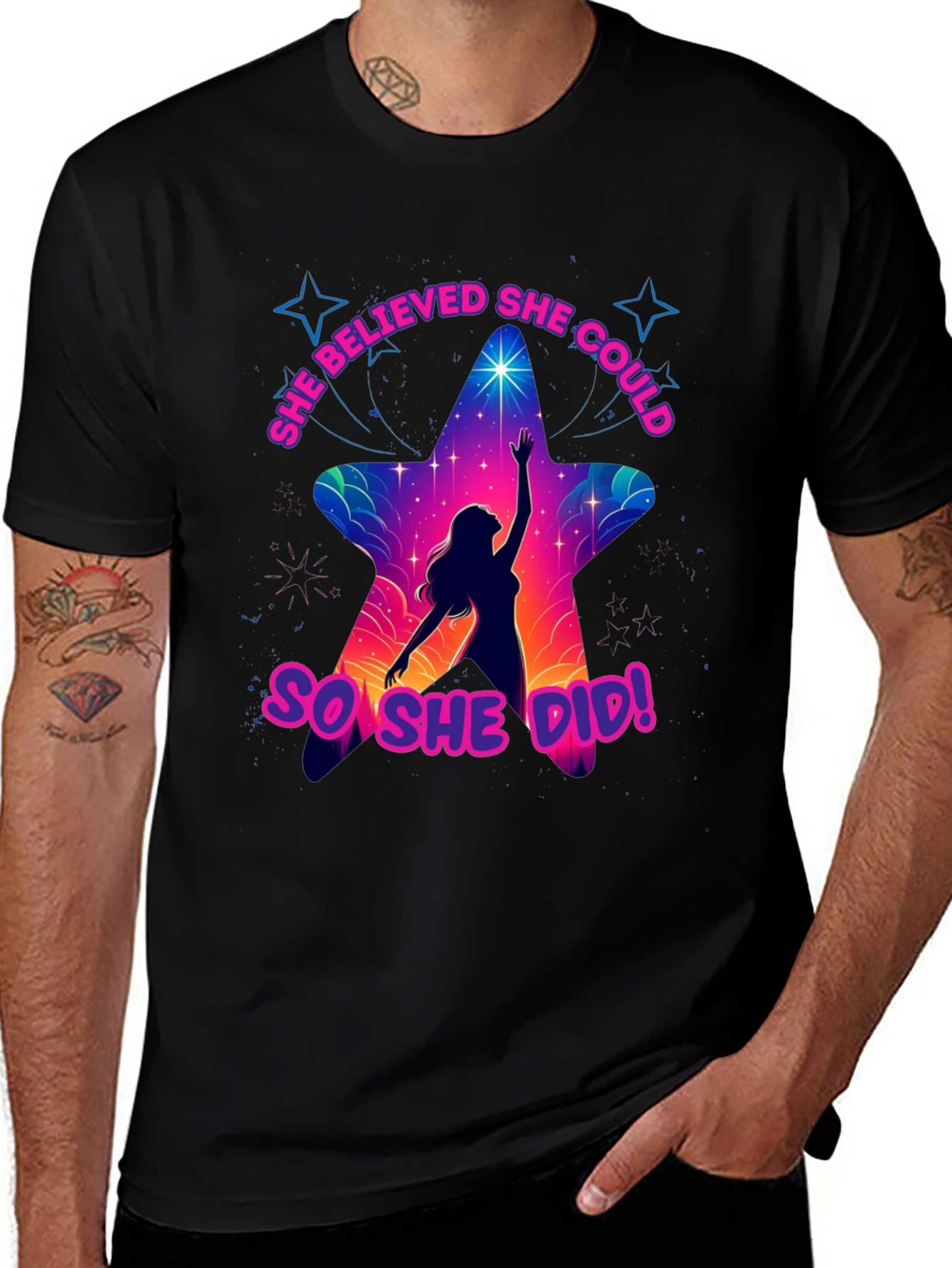 She Believed She Could T-Shirt - Motivational Star Design