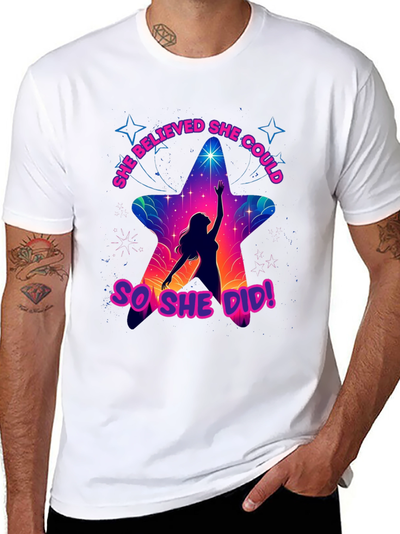 She Believed She Could T-Shirt - Motivational Star Design