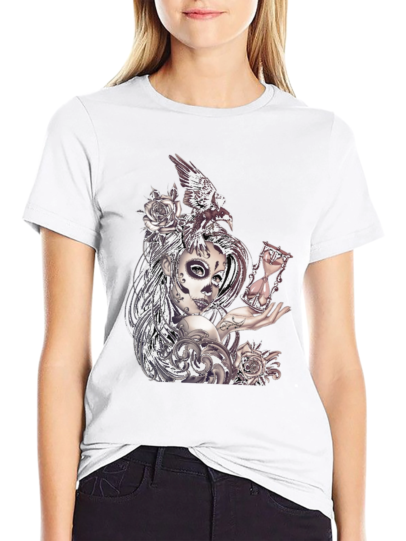 Sugar Skull Woman & Raven Graphic Tee
