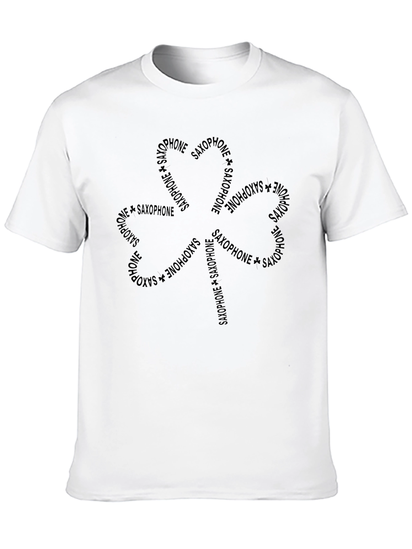 Saxophone Flower Graphic Tee - Black Cotton Casual Top