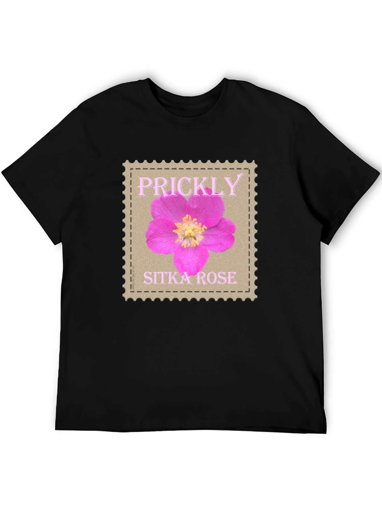 Prickly Sitka Rose Stamp Style T-Shirt