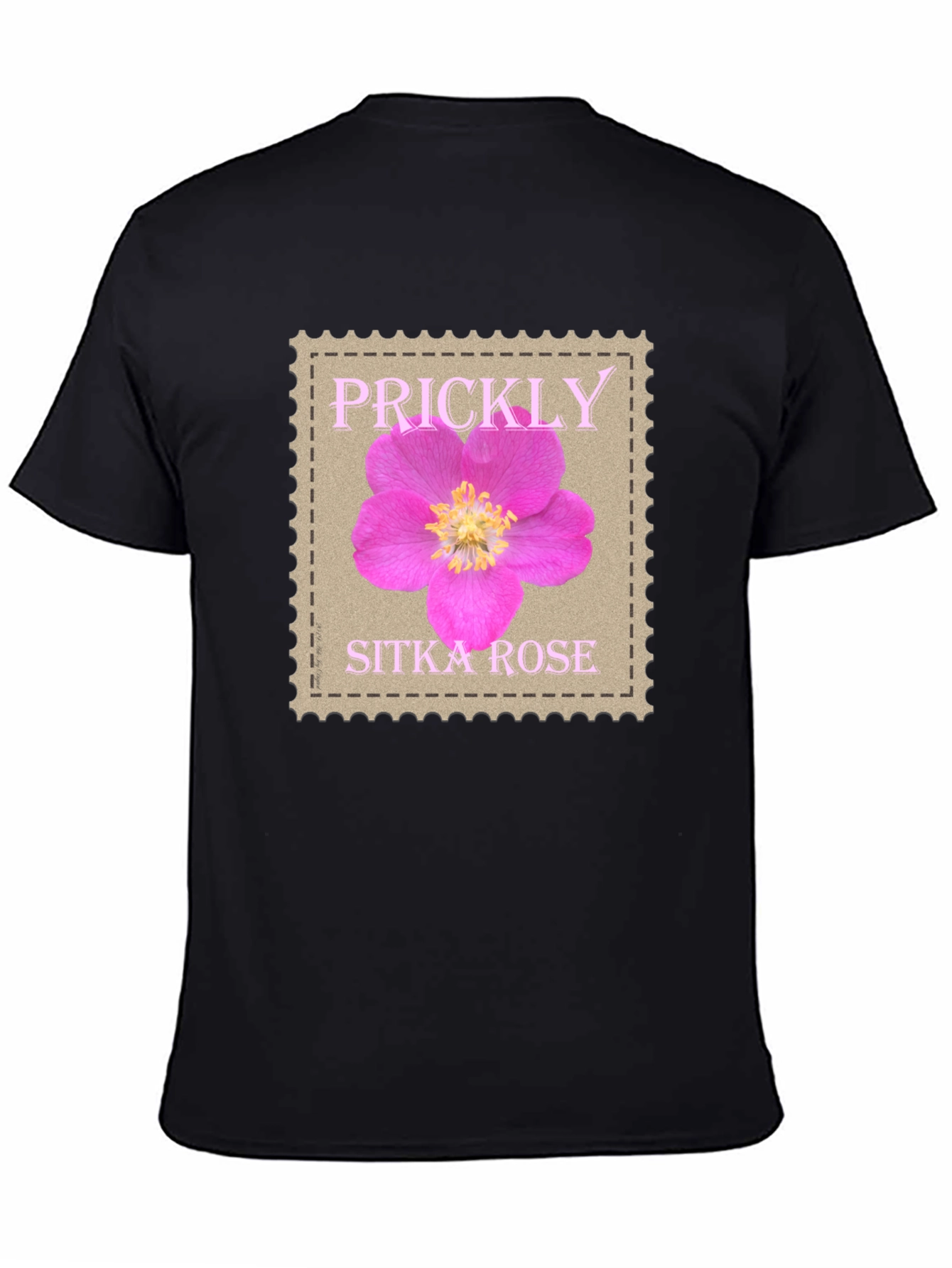 Prickly Sitka Rose Stamp Style T-Shirt