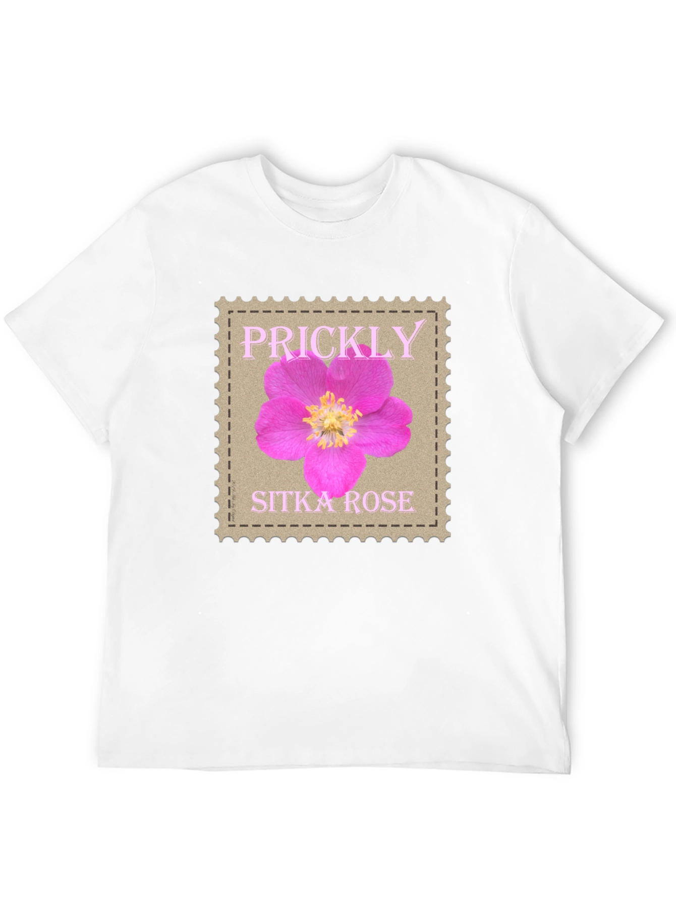 Prickly Sitka Rose Stamp Style T-Shirt