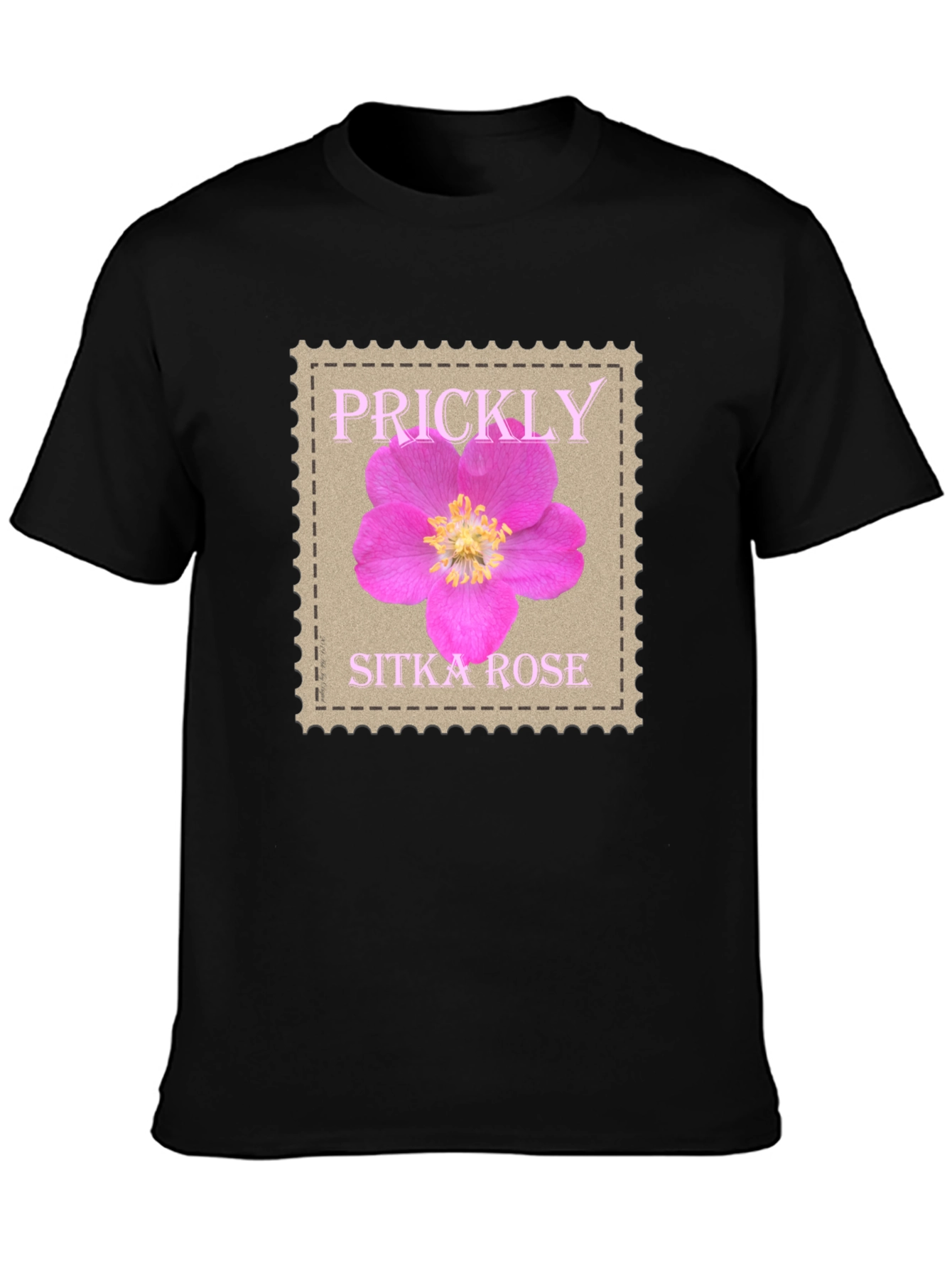 Prickly Sitka Rose Stamp Style T-Shirt