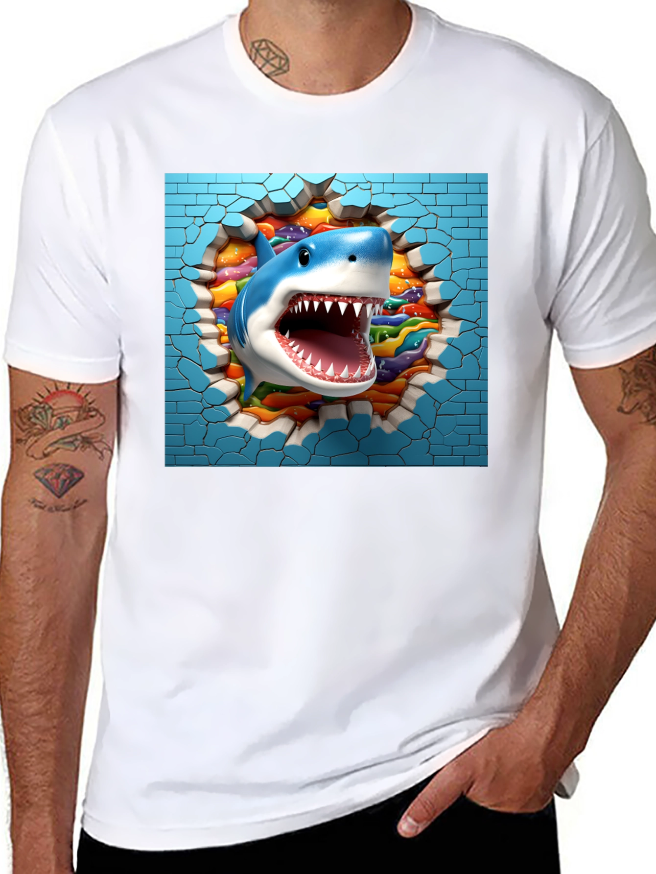 Shark Breaking Through Wall Graphic Tee
