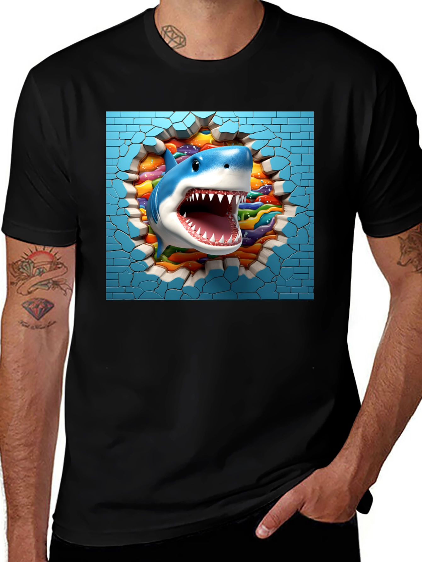 Shark Breaking Through Wall Graphic Tee