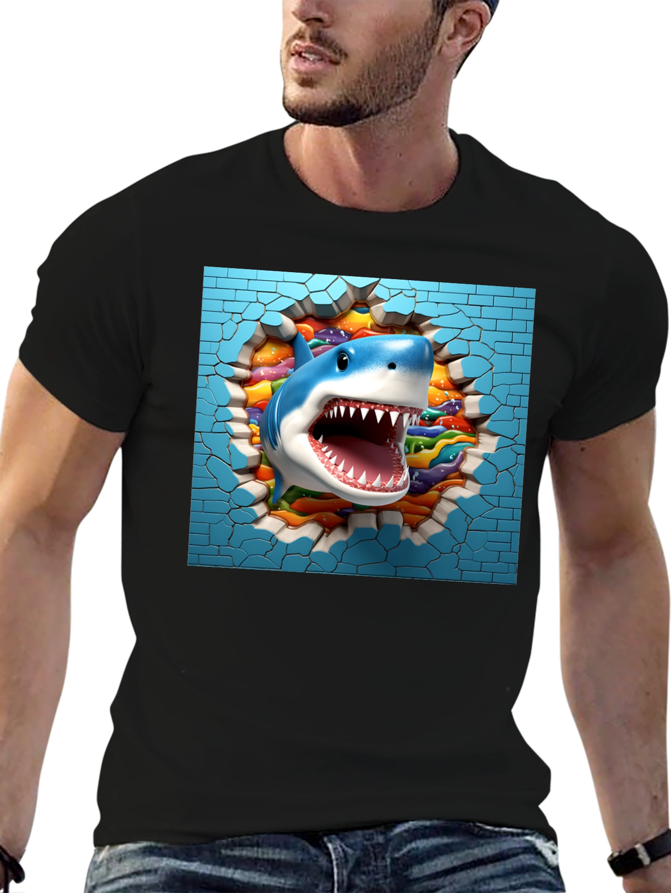Shark Breaking Through Wall Graphic Tee