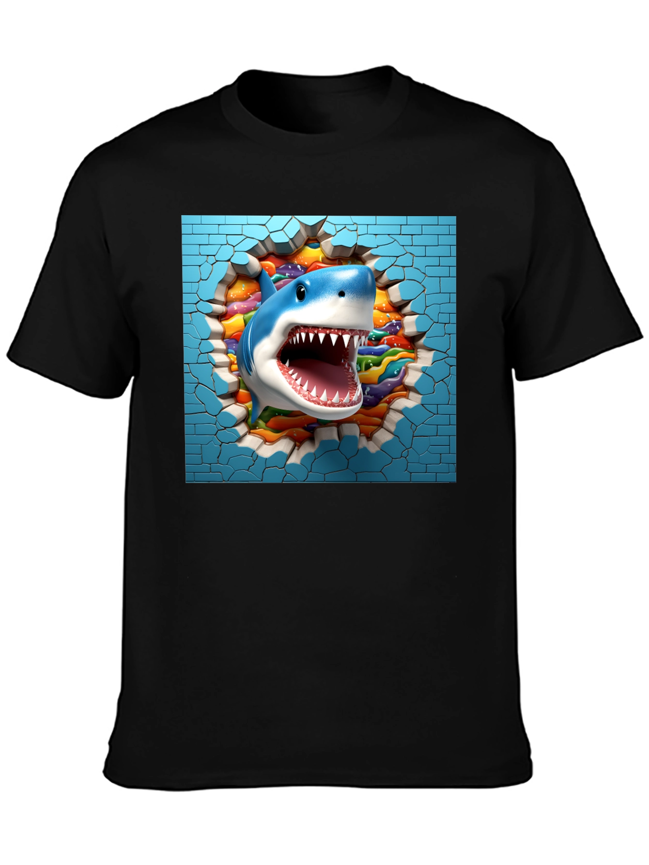 Shark Breaking Through Wall Graphic Tee
