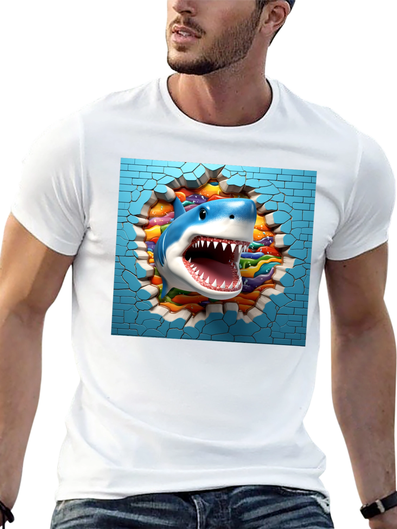 Shark Breaking Through Wall Graphic Tee