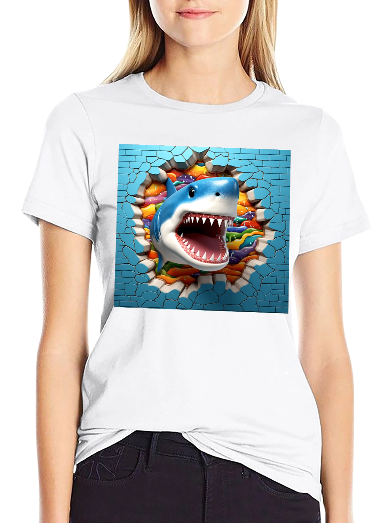 Shark Breaking Through Wall Graphic Tee