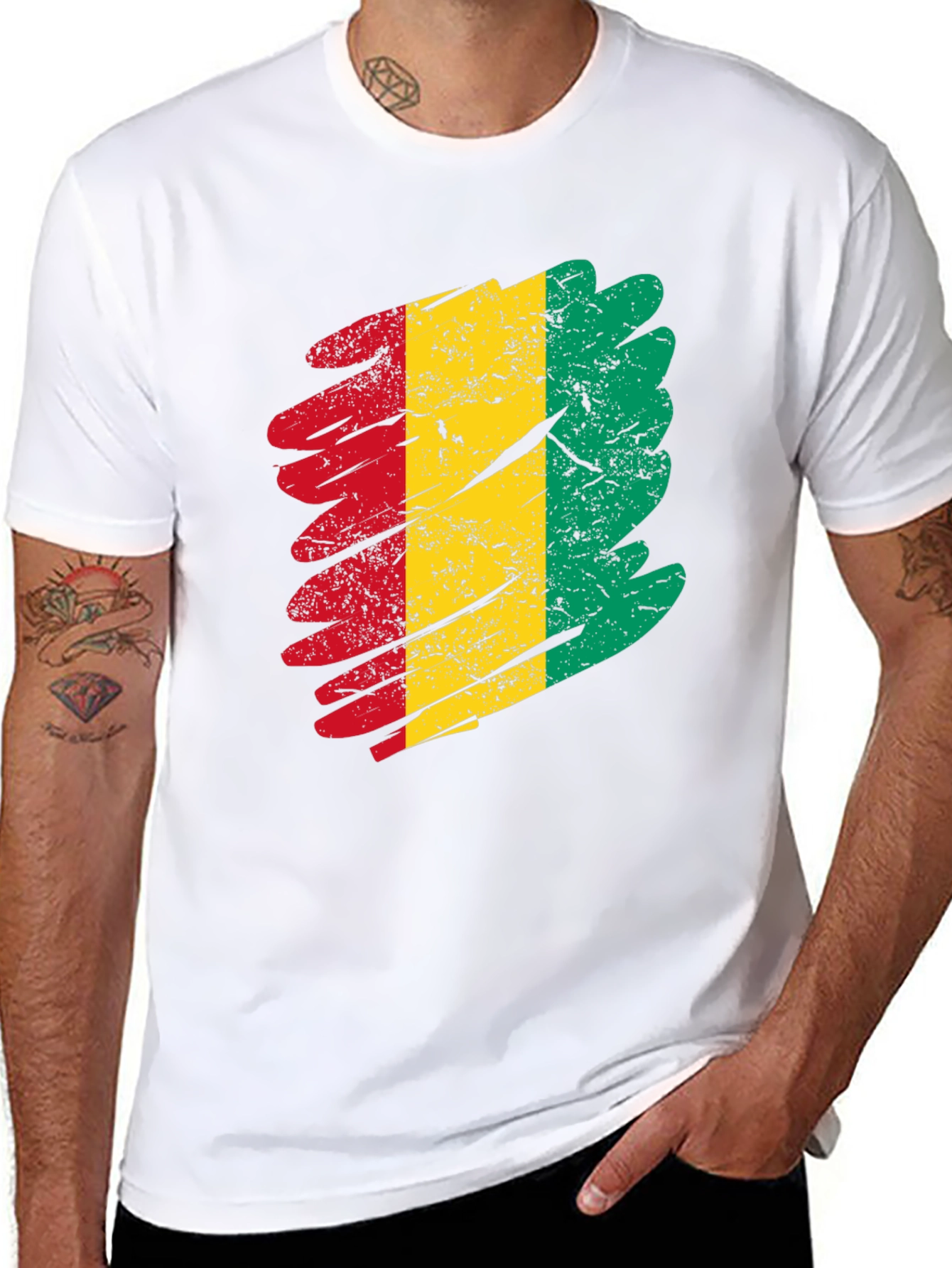 Guinea Flag Grunge T-Shirt - Black Tee