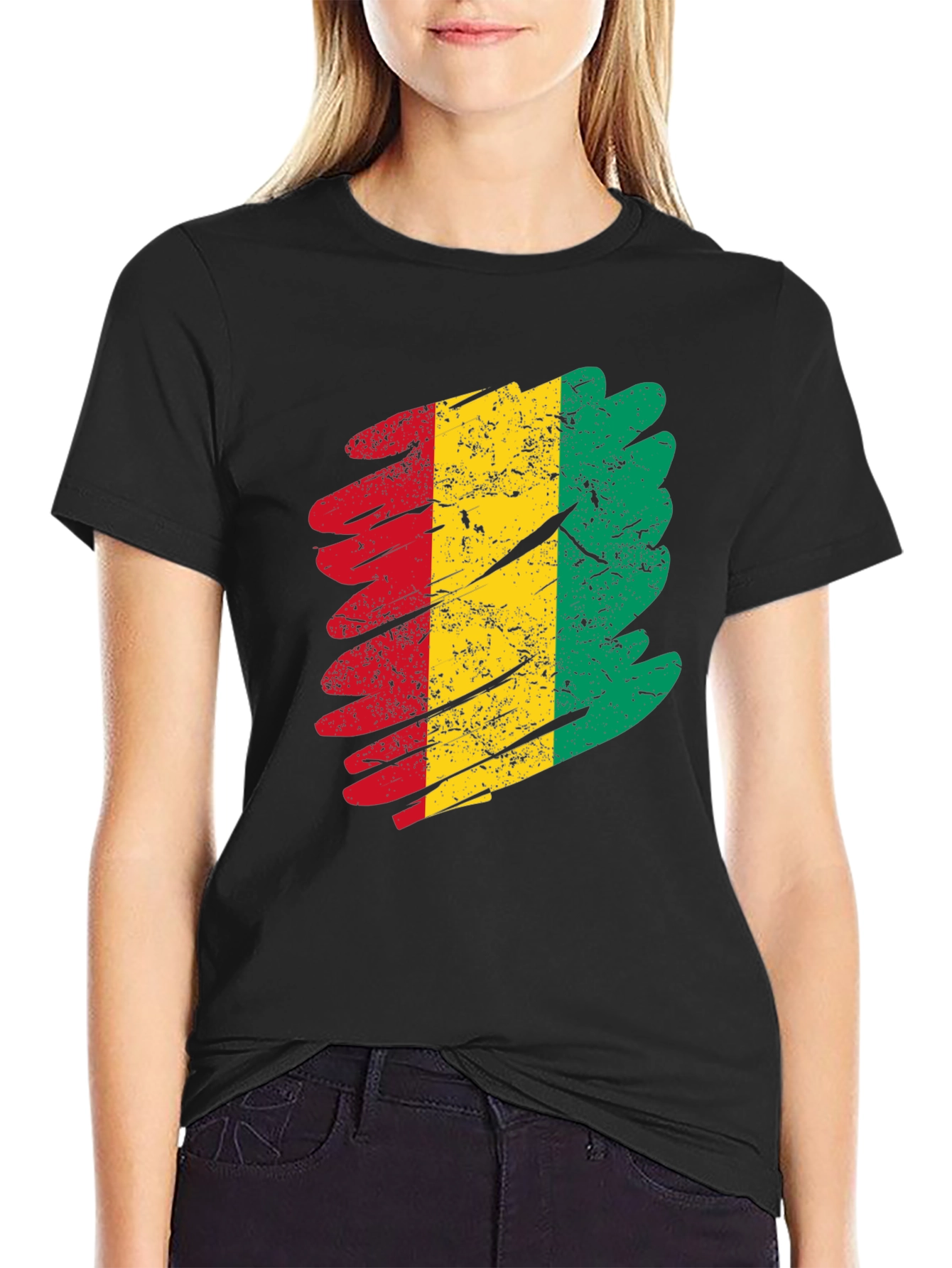 Guinea Flag Grunge T-Shirt - Black Tee