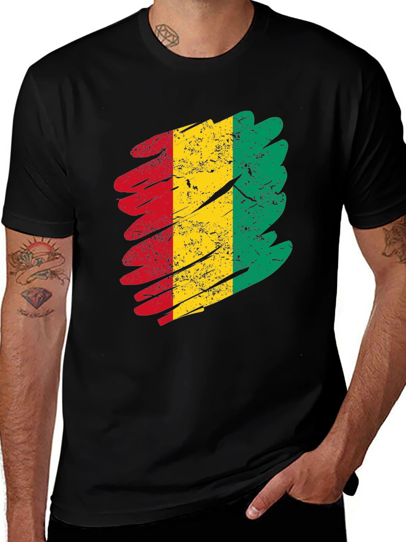 Guinea Flag Grunge T-Shirt - Black Tee