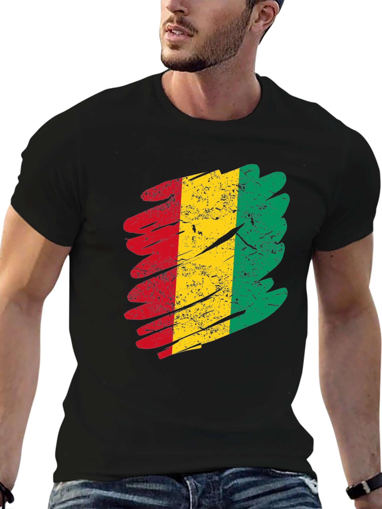 Guinea Flag Grunge T-Shirt - Black Tee