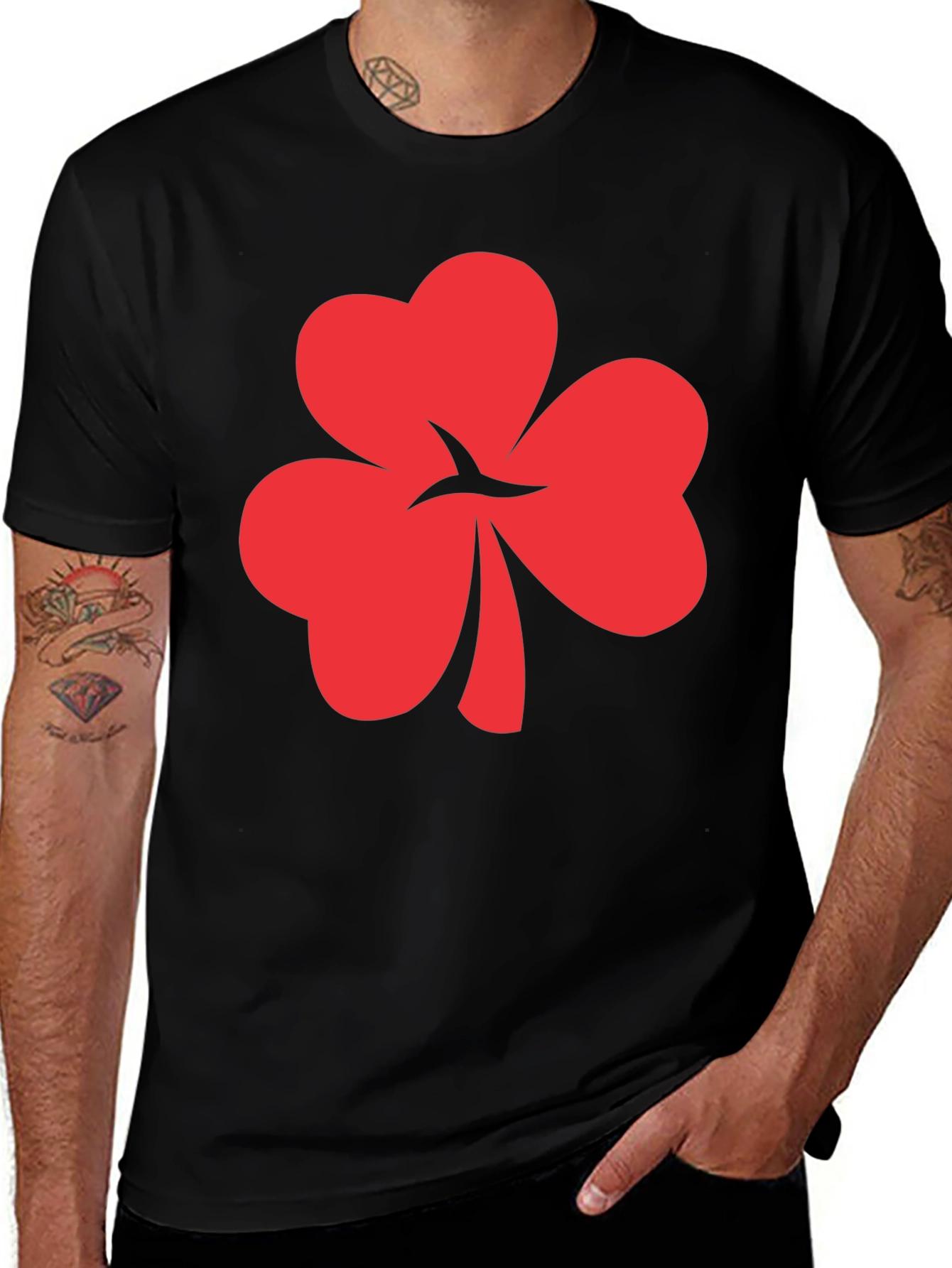 Red Shamrock Graphic Black Tee