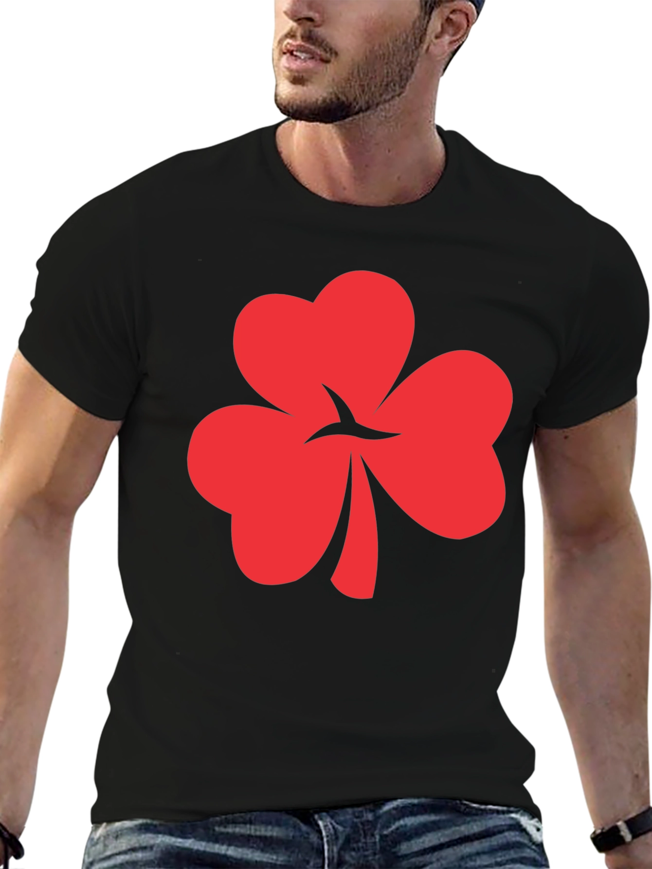 Red Shamrock Graphic Black Tee