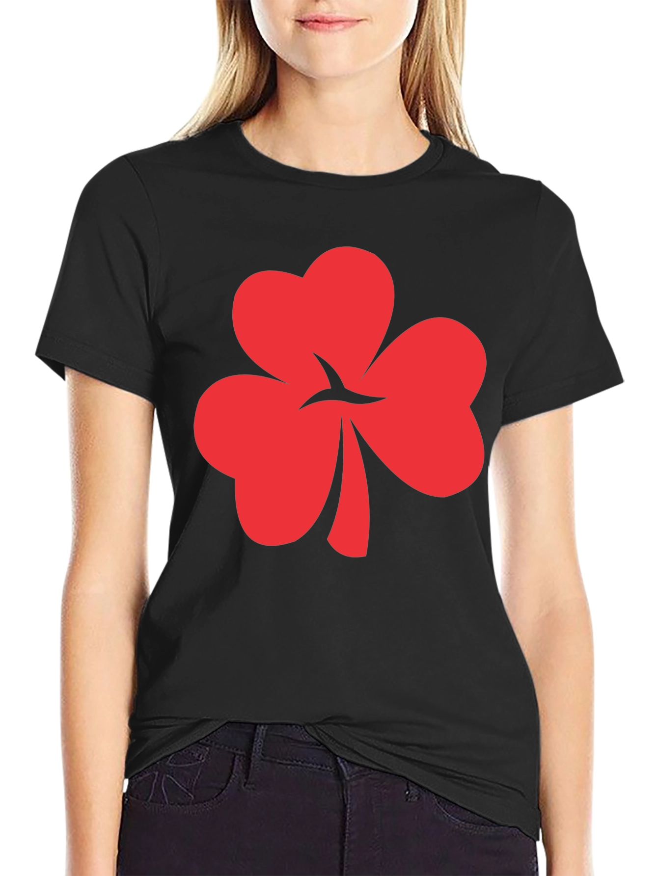 Red Shamrock Graphic Black Tee