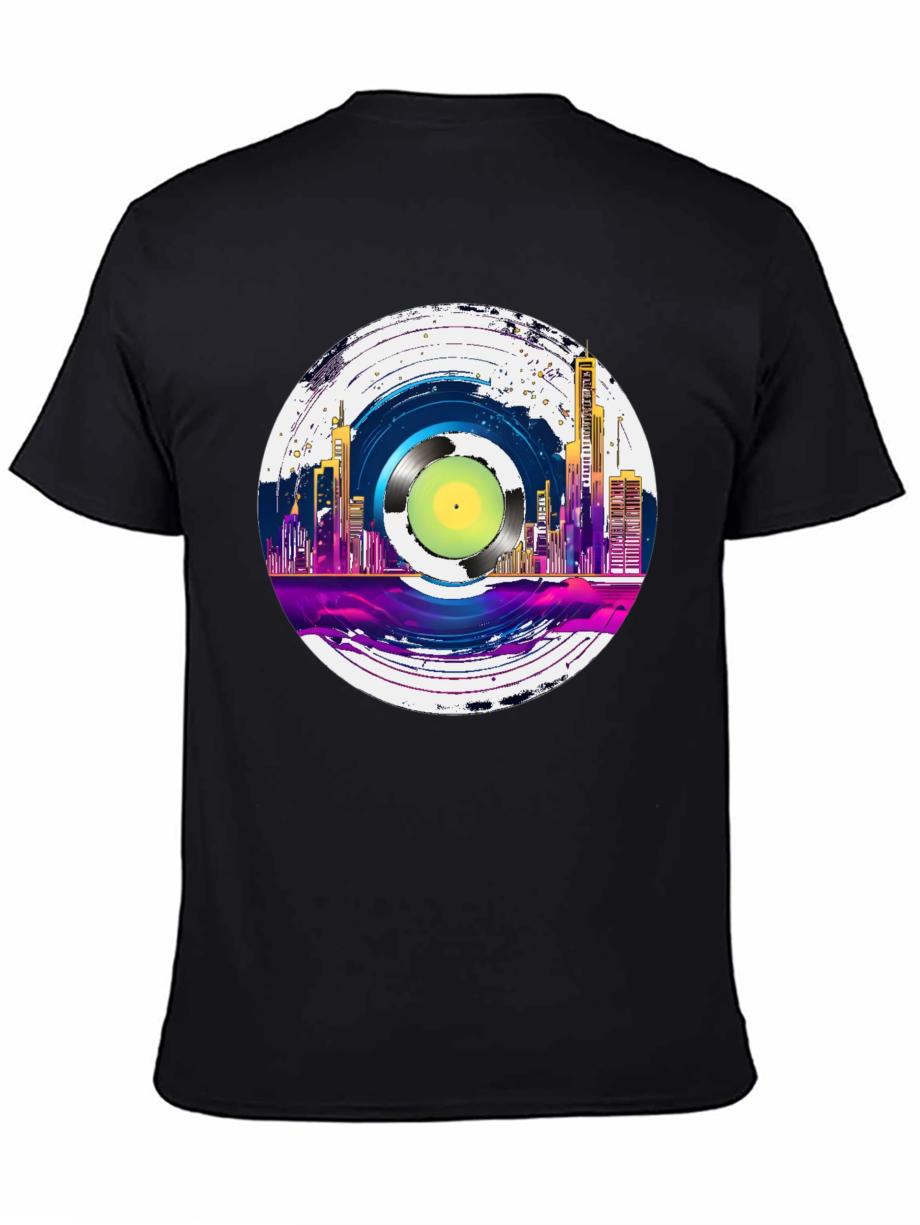 Retro Vinyl Record Cityscape Graphic Tee