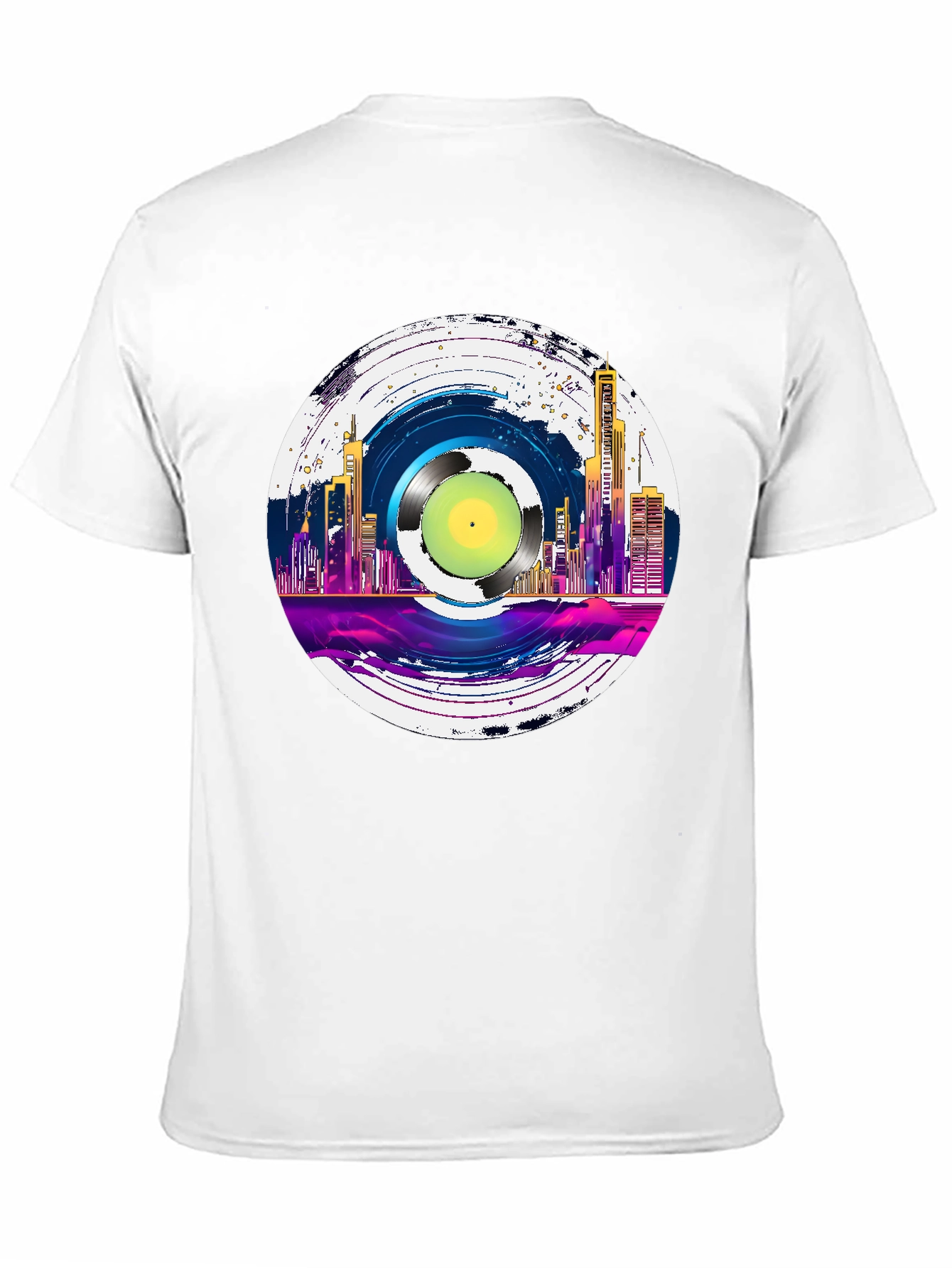 Retro Vinyl Record Cityscape Graphic Tee