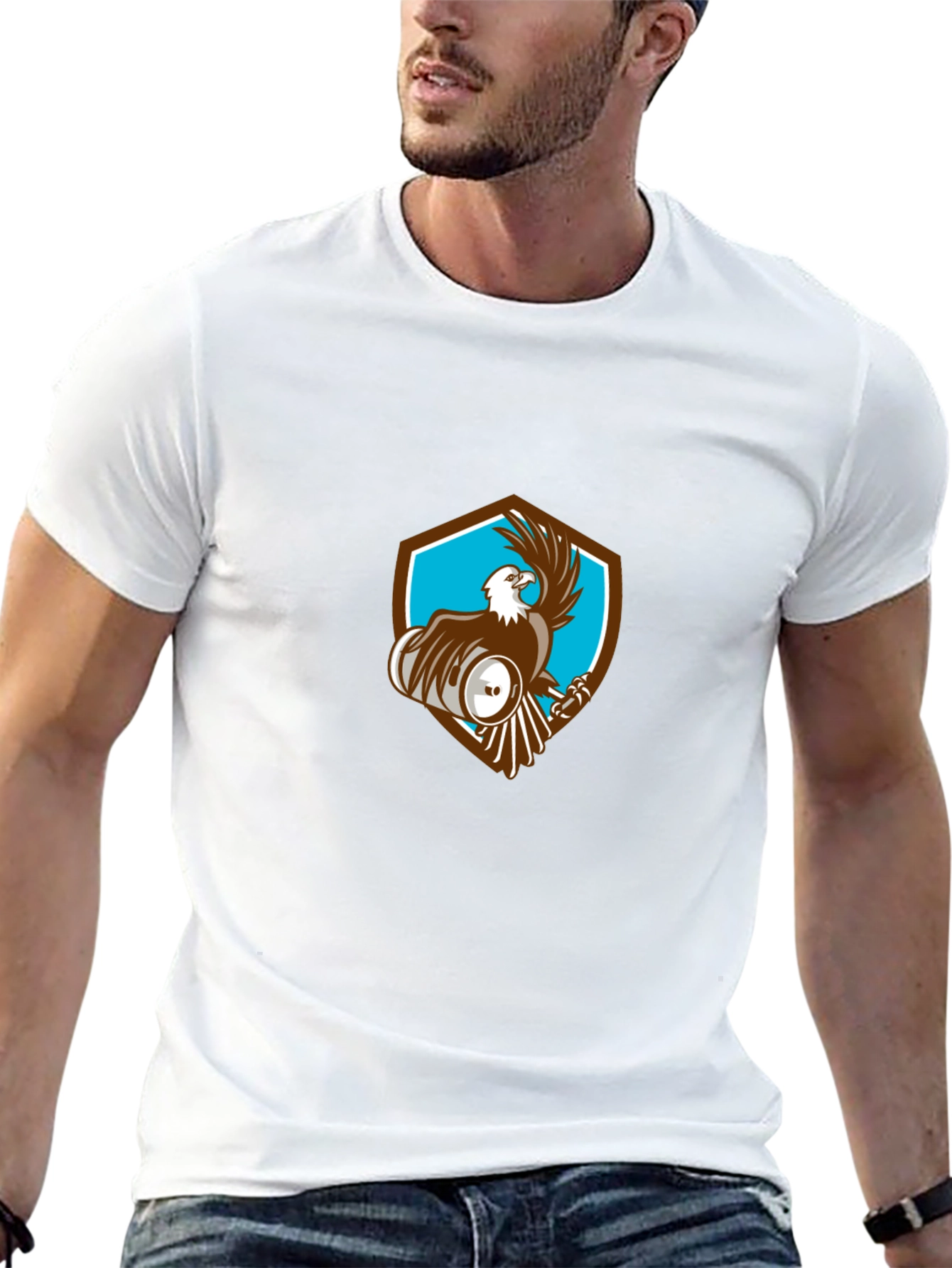 Mens Black T-Shirt with Eagle Shield Design