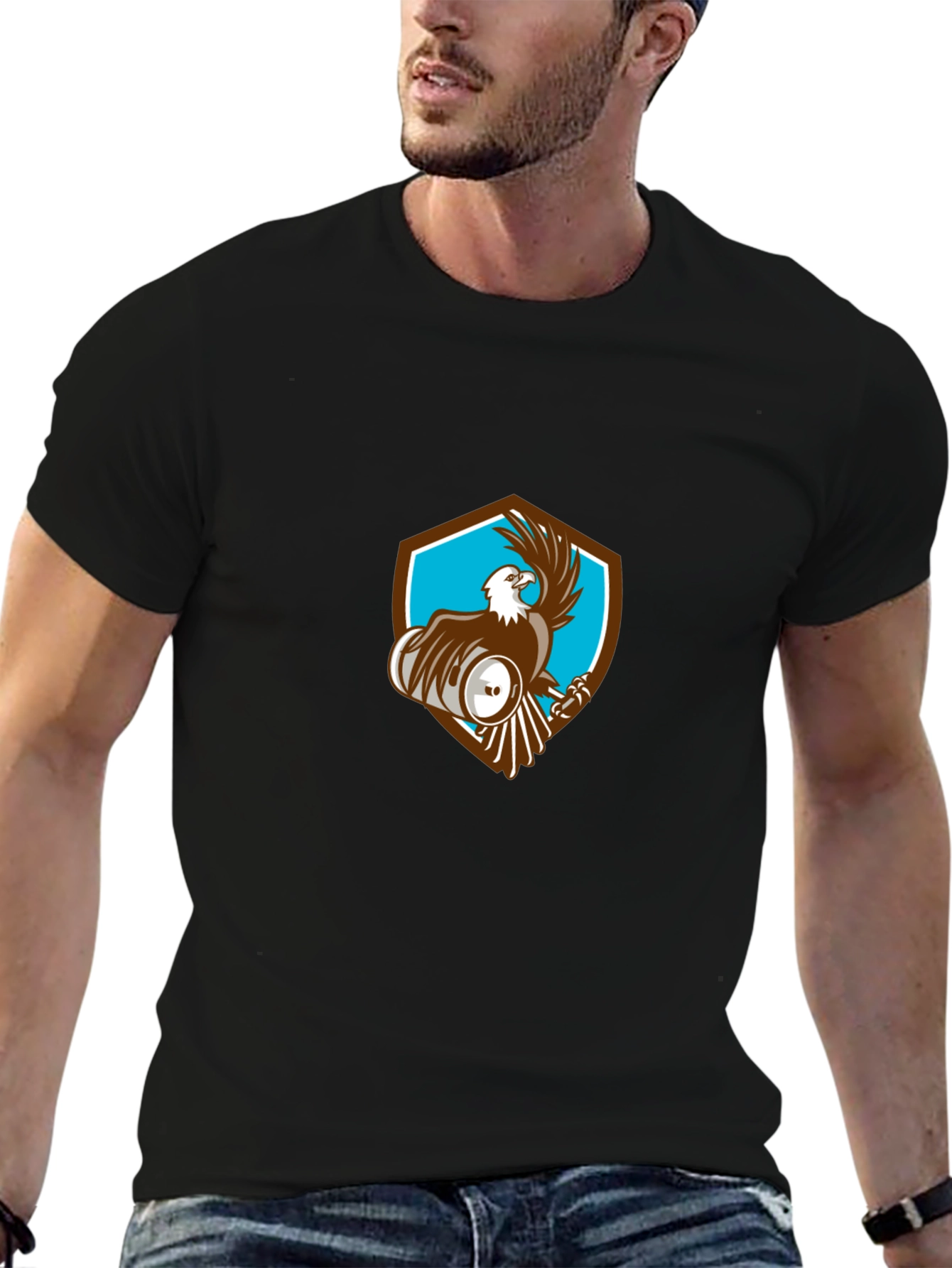 Mens Black T-Shirt with Eagle Shield Design