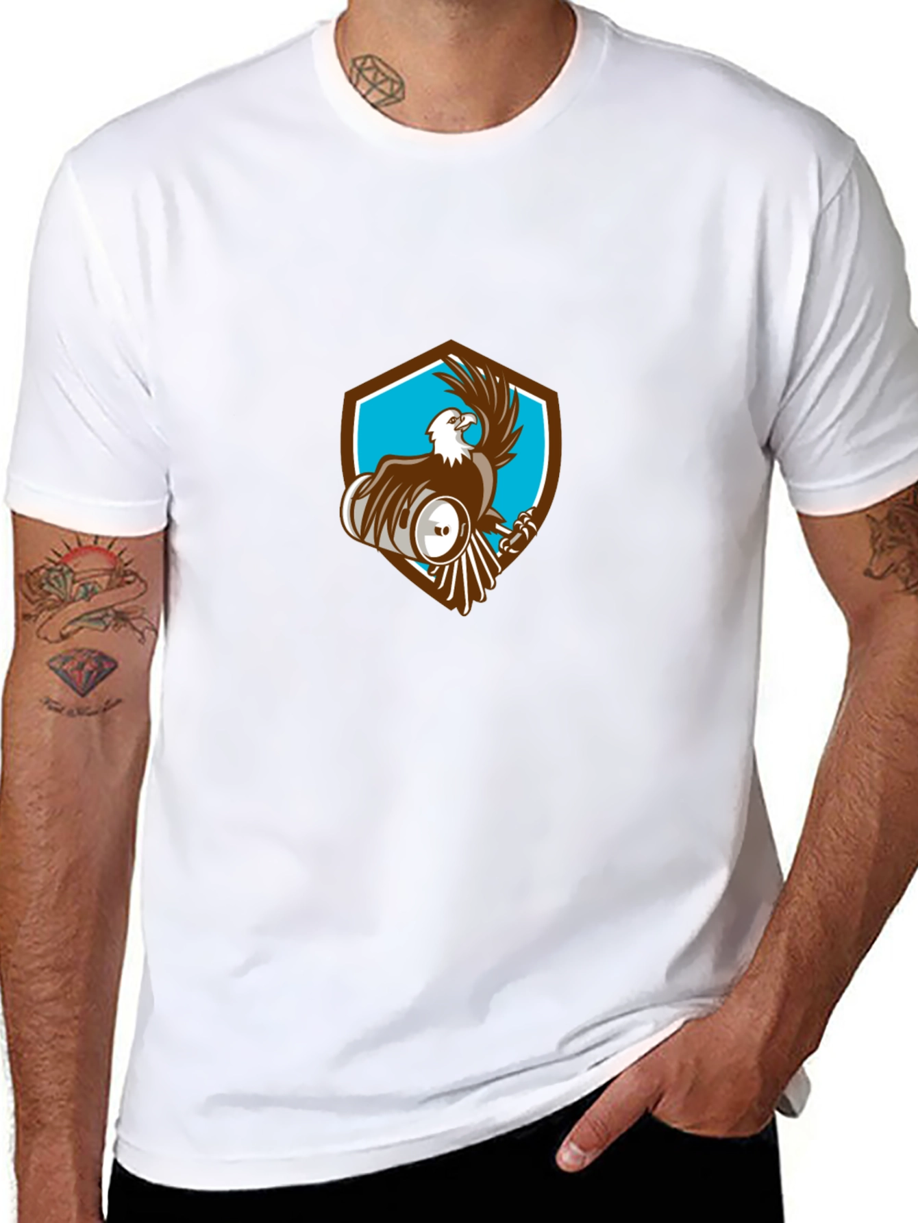 Mens Black T-Shirt with Eagle Shield Design