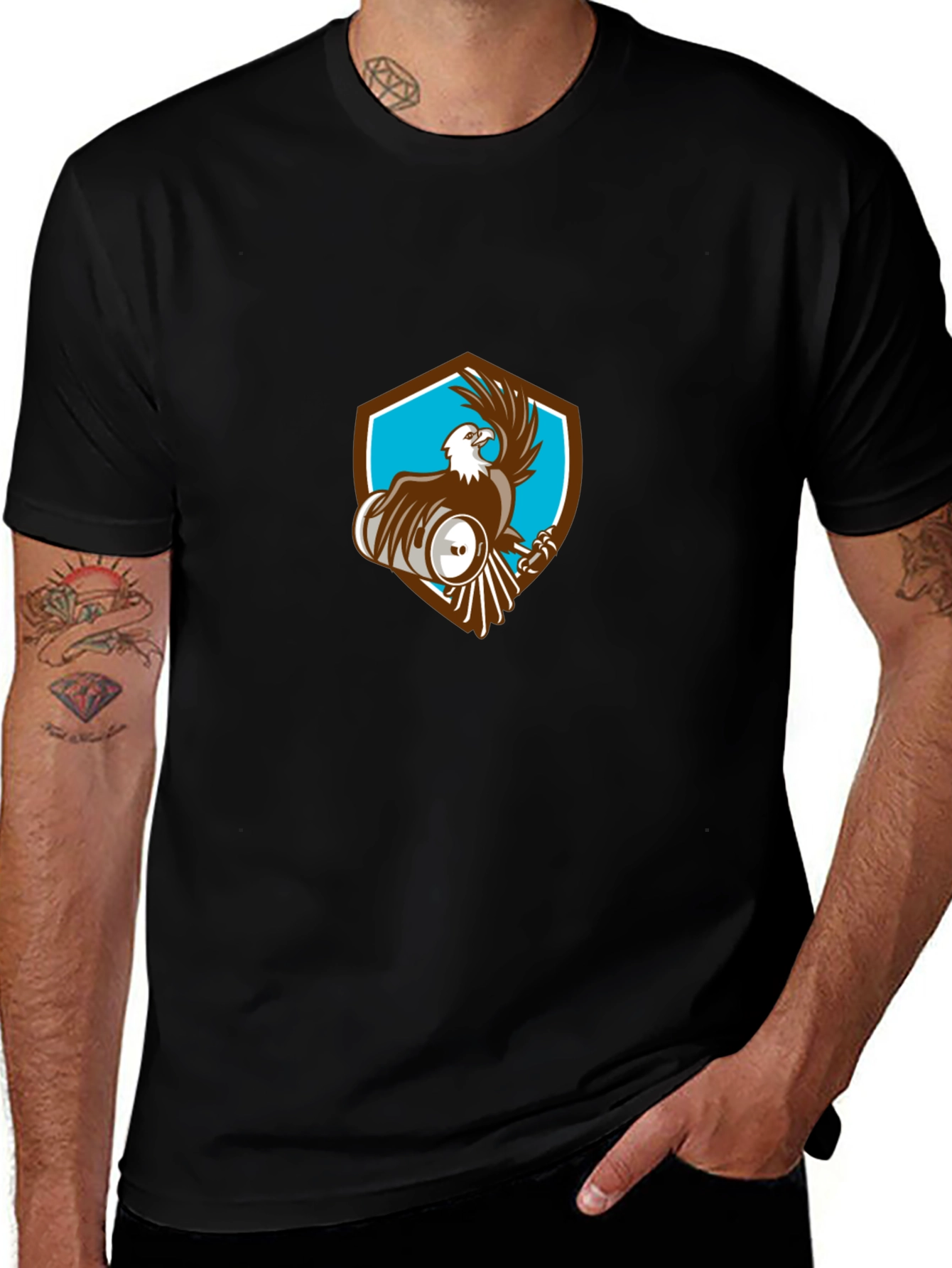 Mens Black T-Shirt with Eagle Shield Design