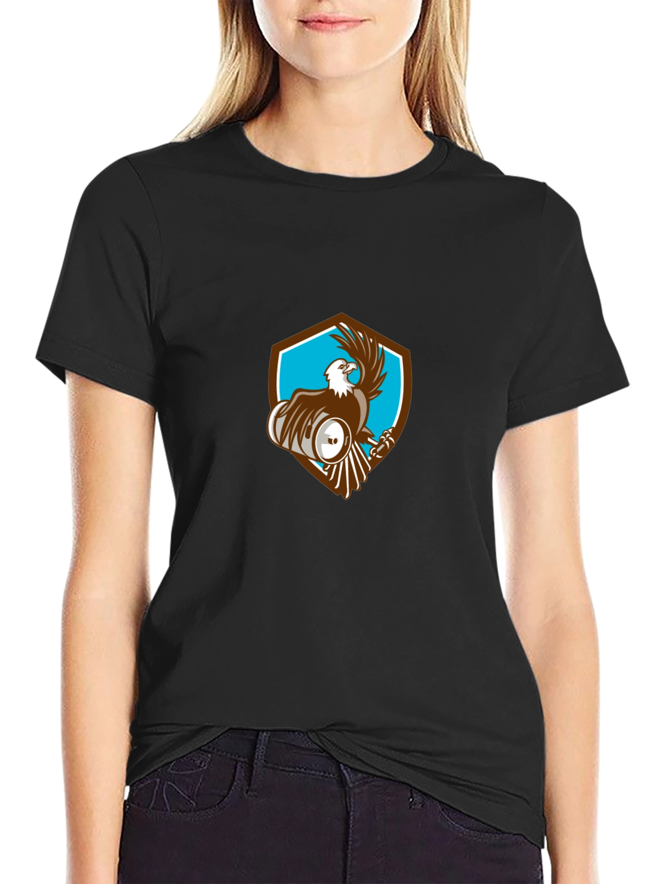 Mens Black T-Shirt with Eagle Shield Design