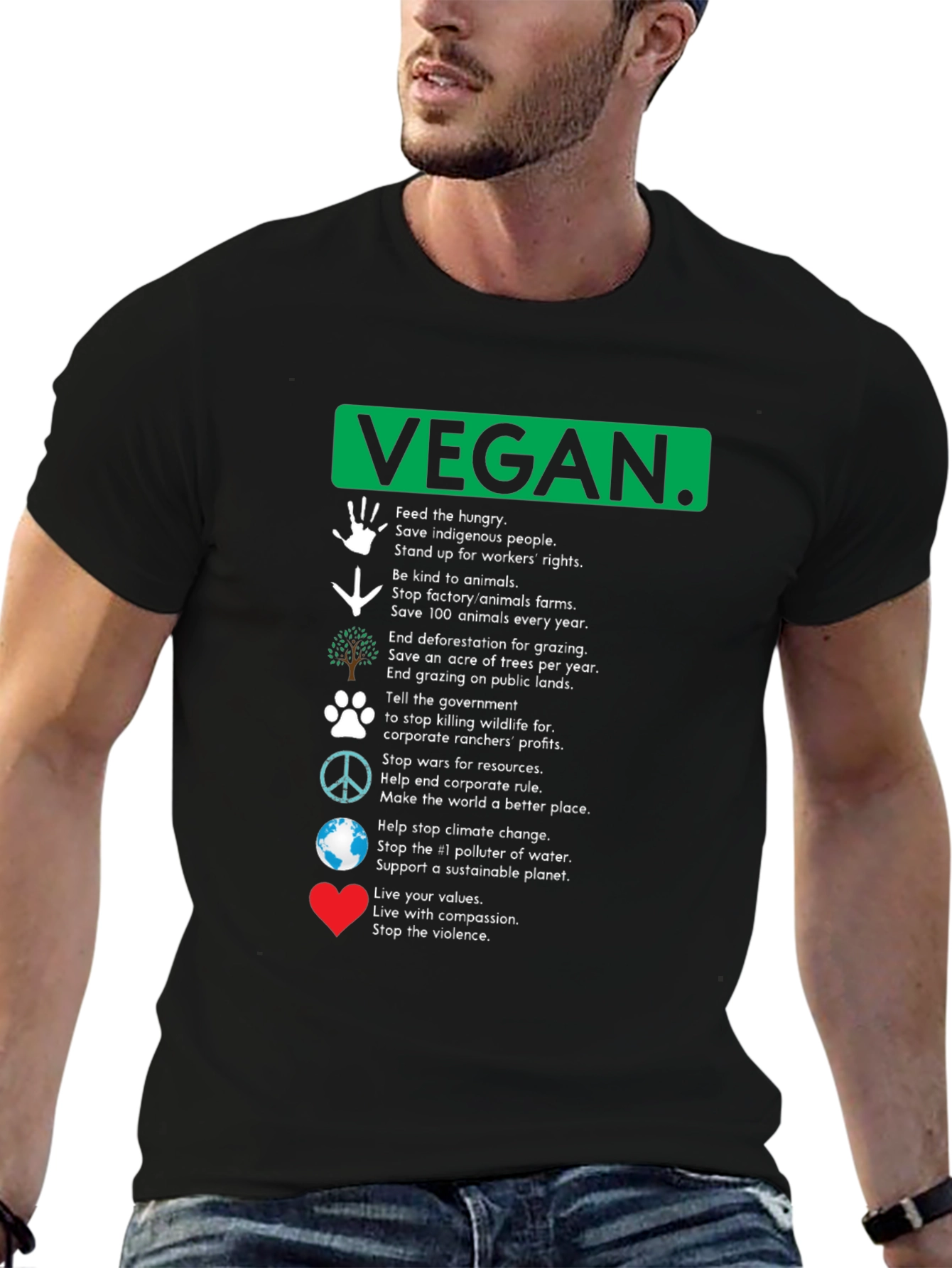Vegan Values Graphic T-Shirt - Compassion Activism Tee