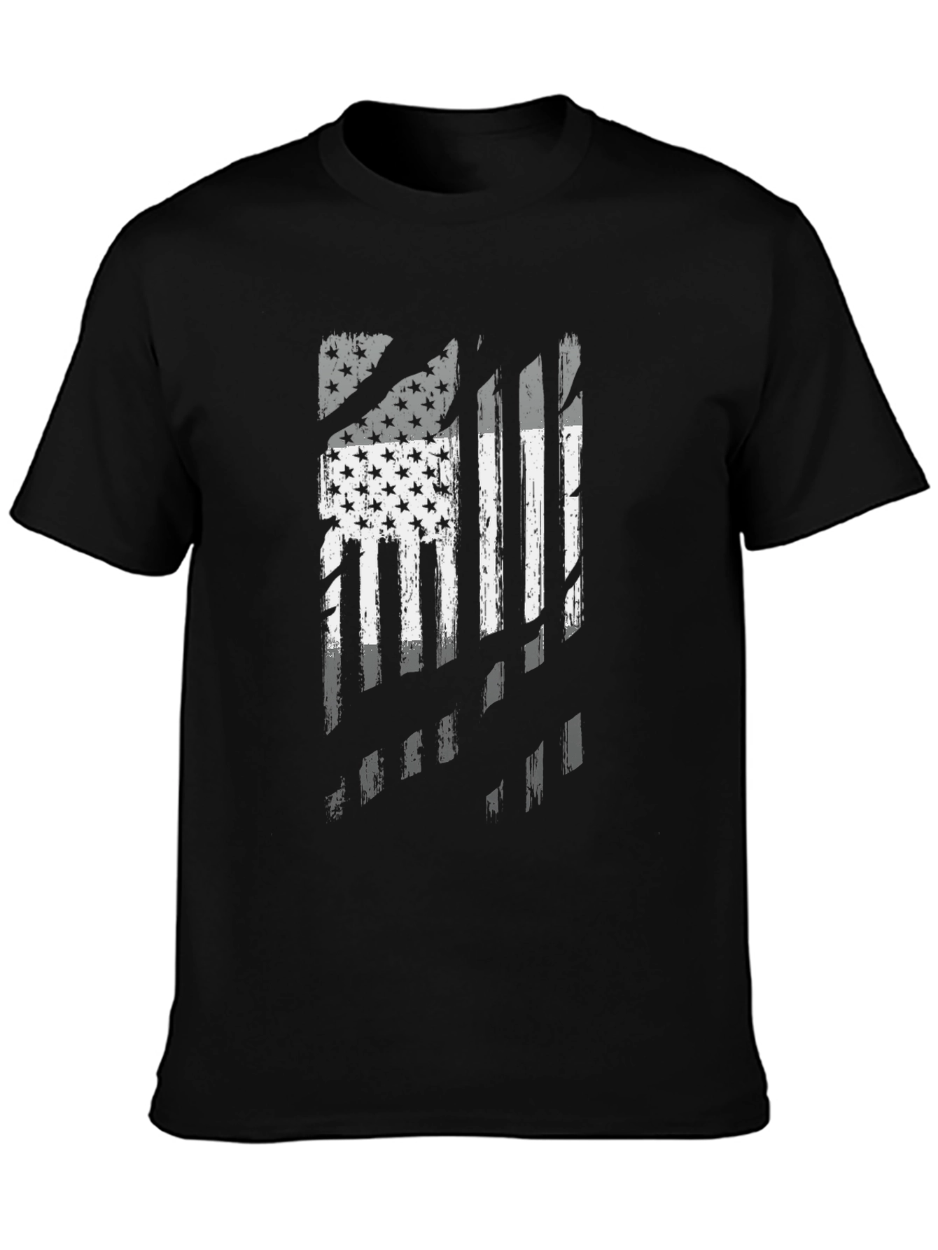 Distressed American Flag Graphic Black T-Shirt