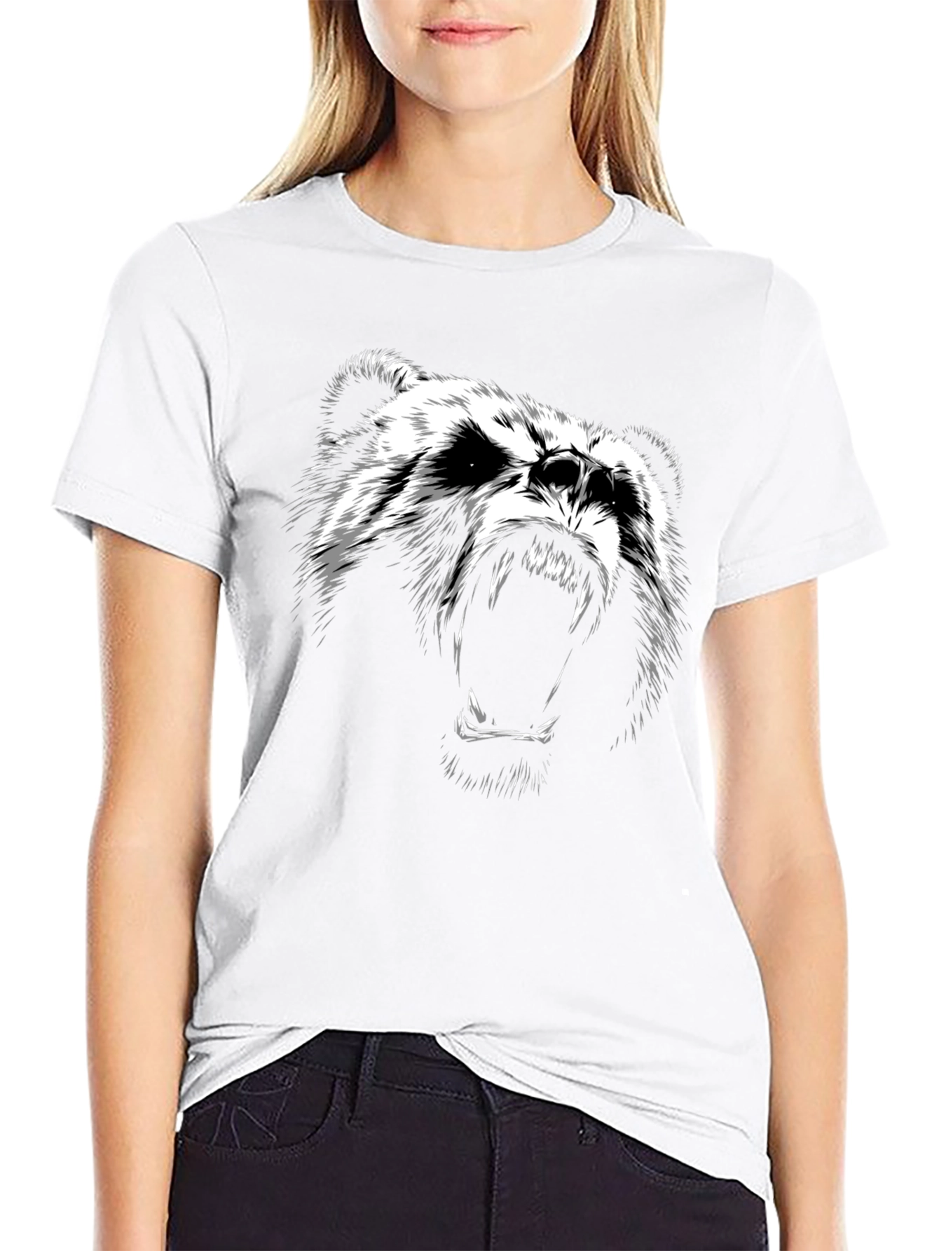 Mens Black T-Shirt with Bear Graphic