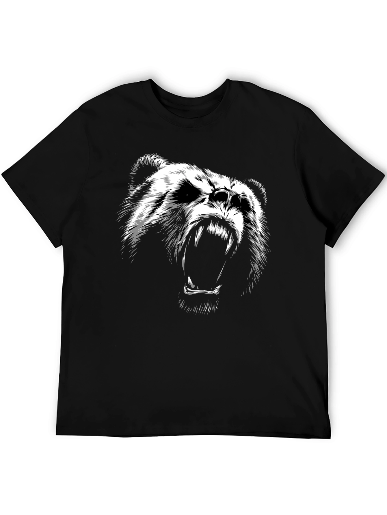 Mens Black T-Shirt with Bear Graphic