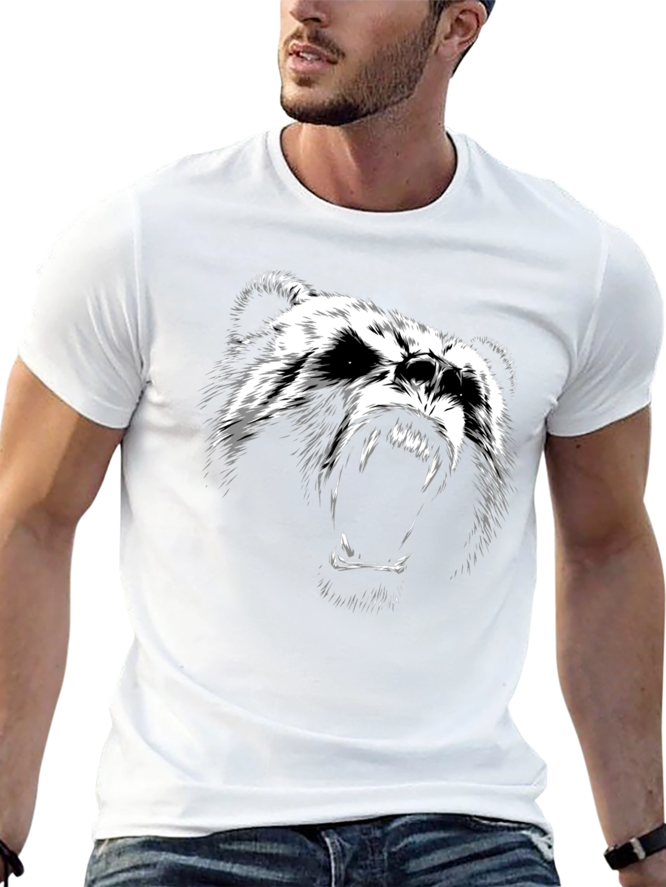 Mens Black T-Shirt with Bear Graphic