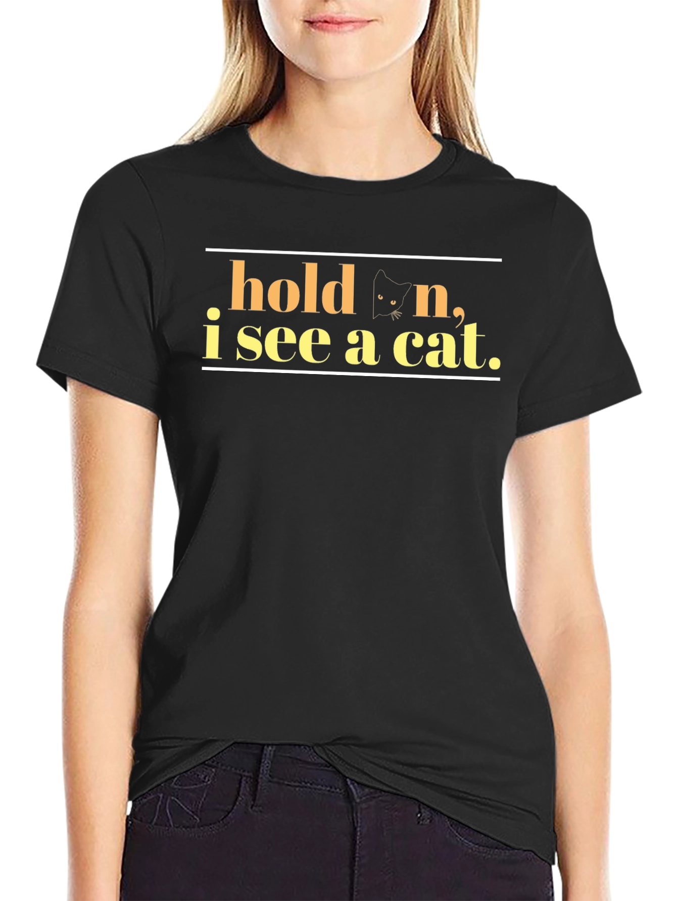 Hold On I See A Cat Black T-Shirt