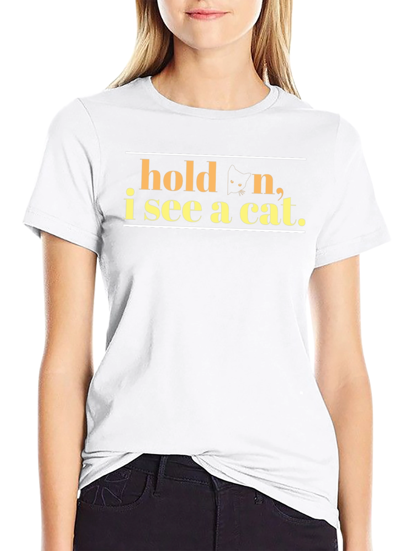 Hold On I See A Cat Black T-Shirt