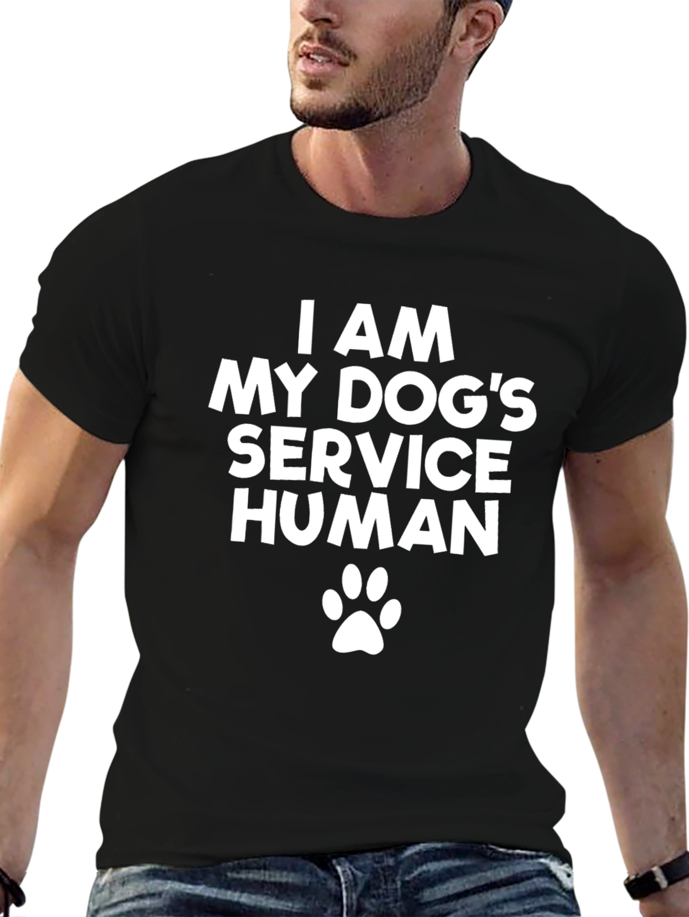I Am My Dogs Service Human Black T-Shirt