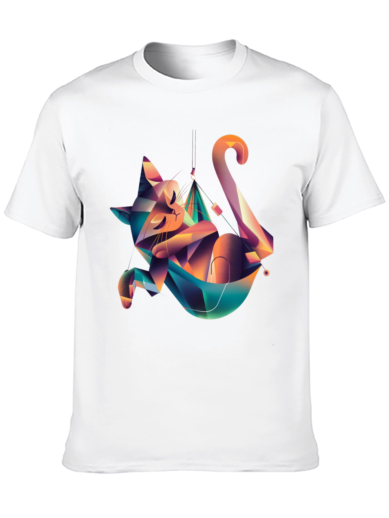 Geometric Cat Hammock Graphic Tee - Unique Design