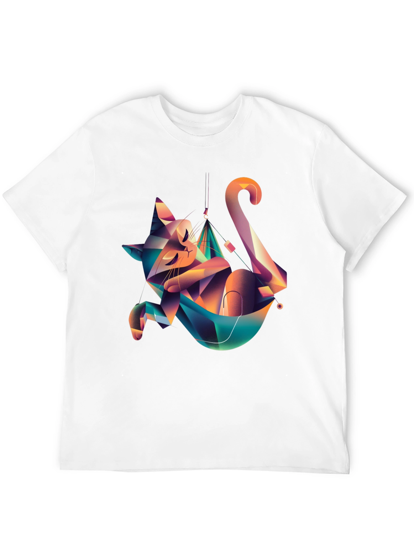 Geometric Cat Hammock Graphic Tee - Unique Design