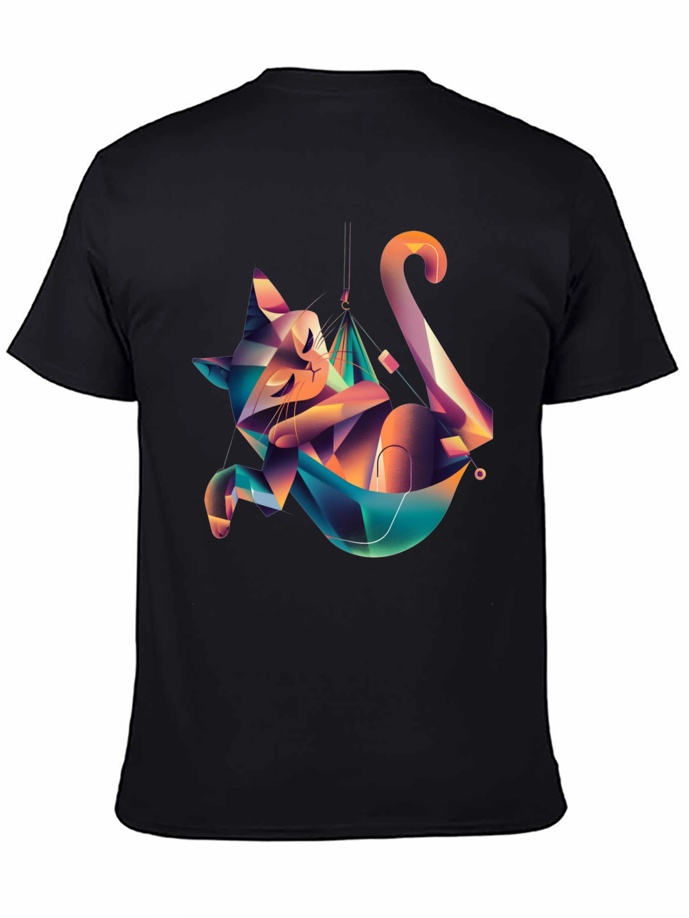 Geometric Cat Hammock Graphic Tee - Unique Design