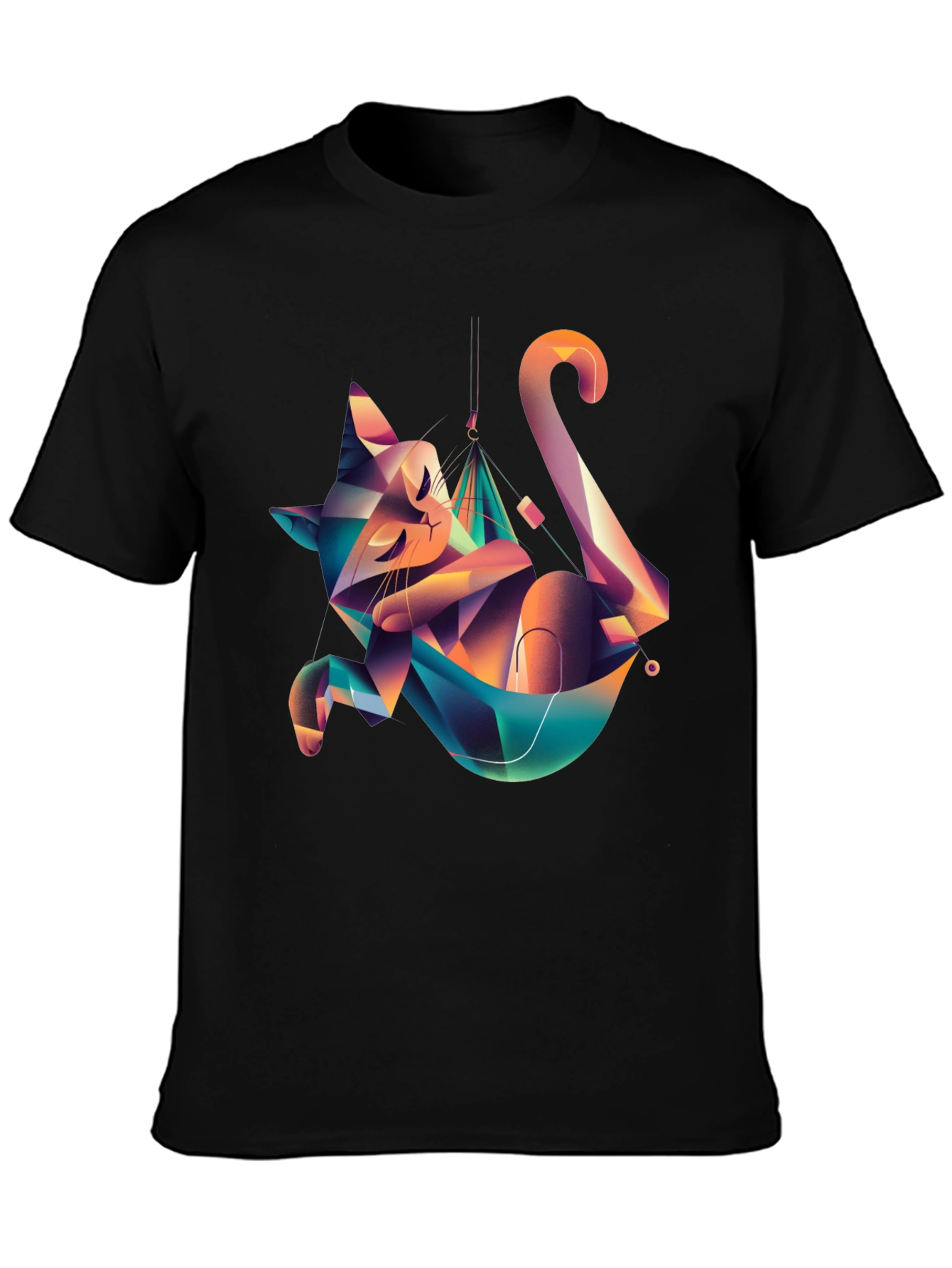 Geometric Cat Hammock Graphic Tee - Unique Design