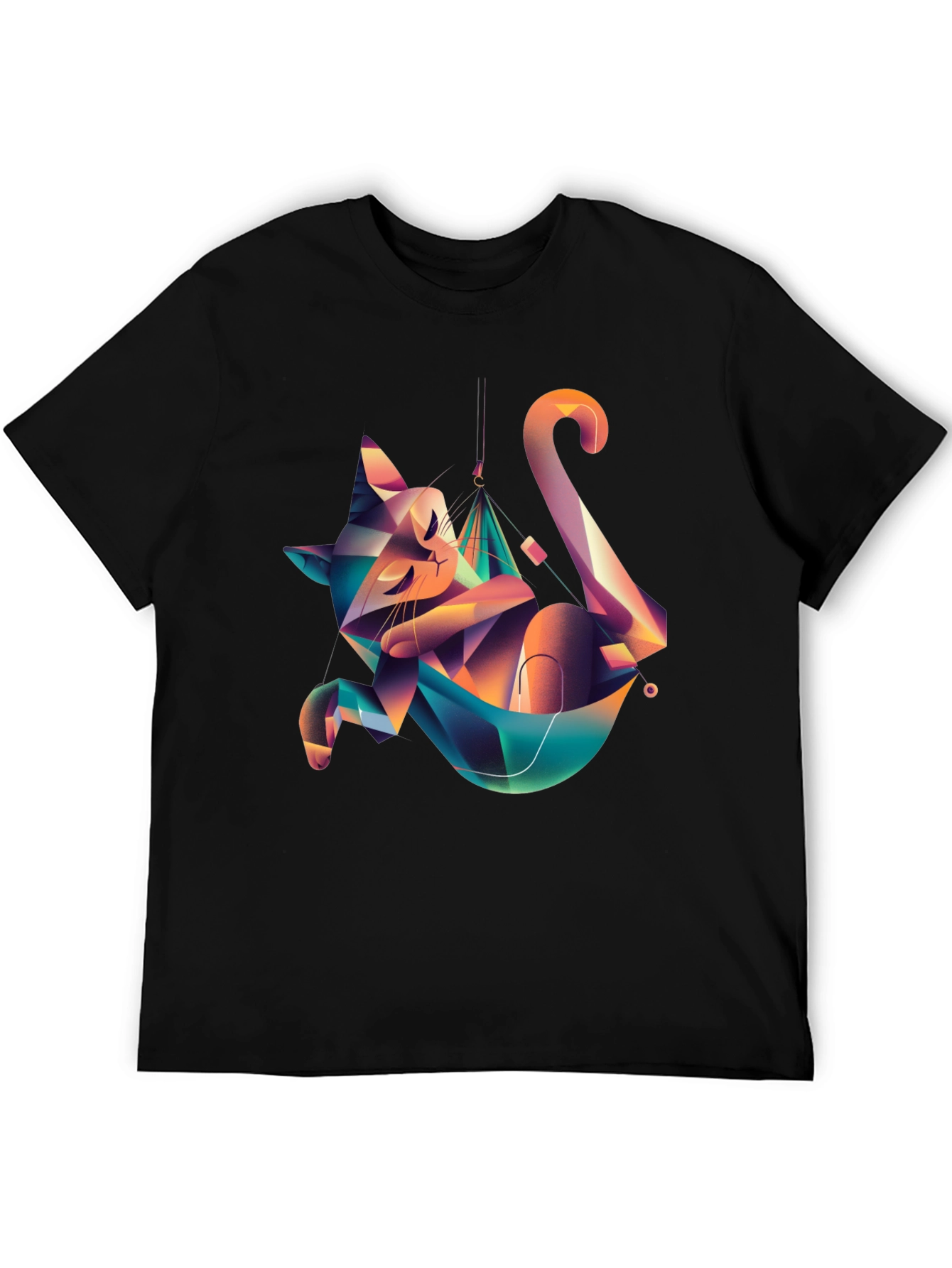 Geometric Cat Hammock Graphic Tee - Unique Design
